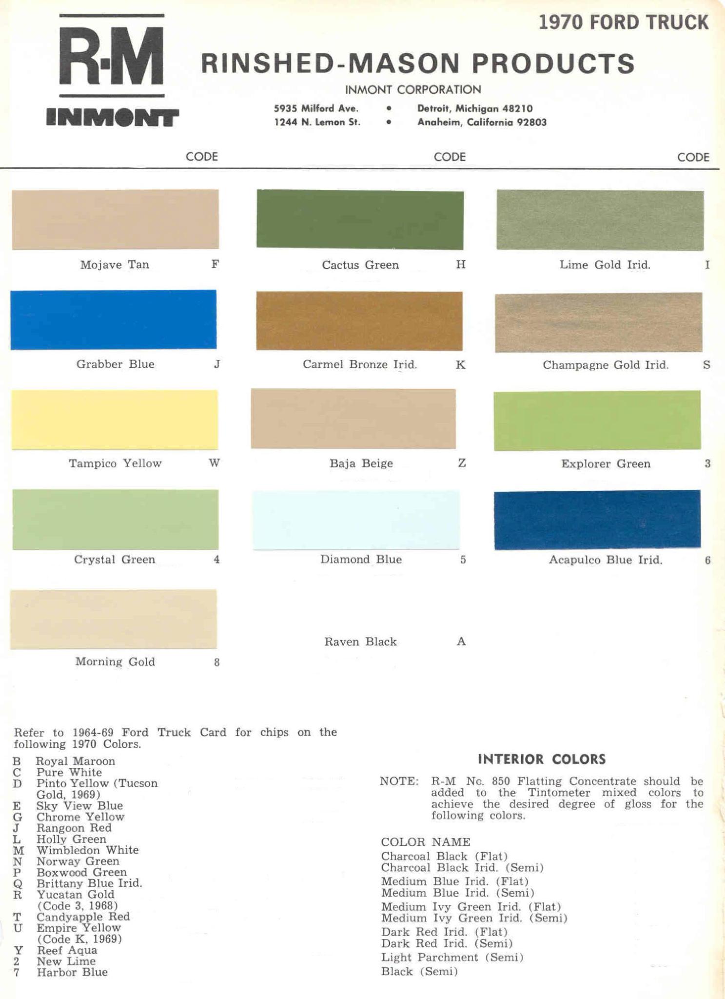 Ford Motor Vehicle Color Code Chart/Page Paint