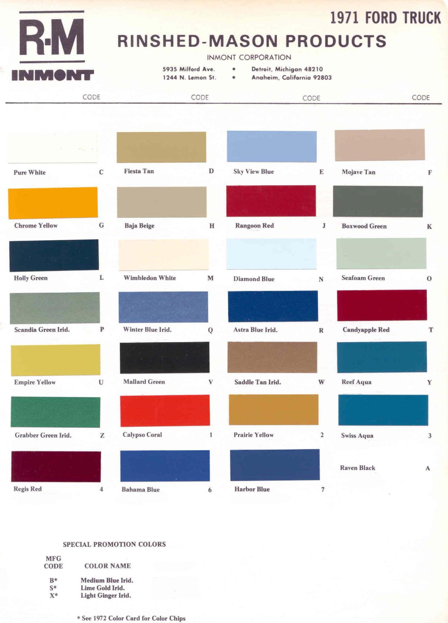 Ford Motor Vehicle Color Code Chart/Page Paint