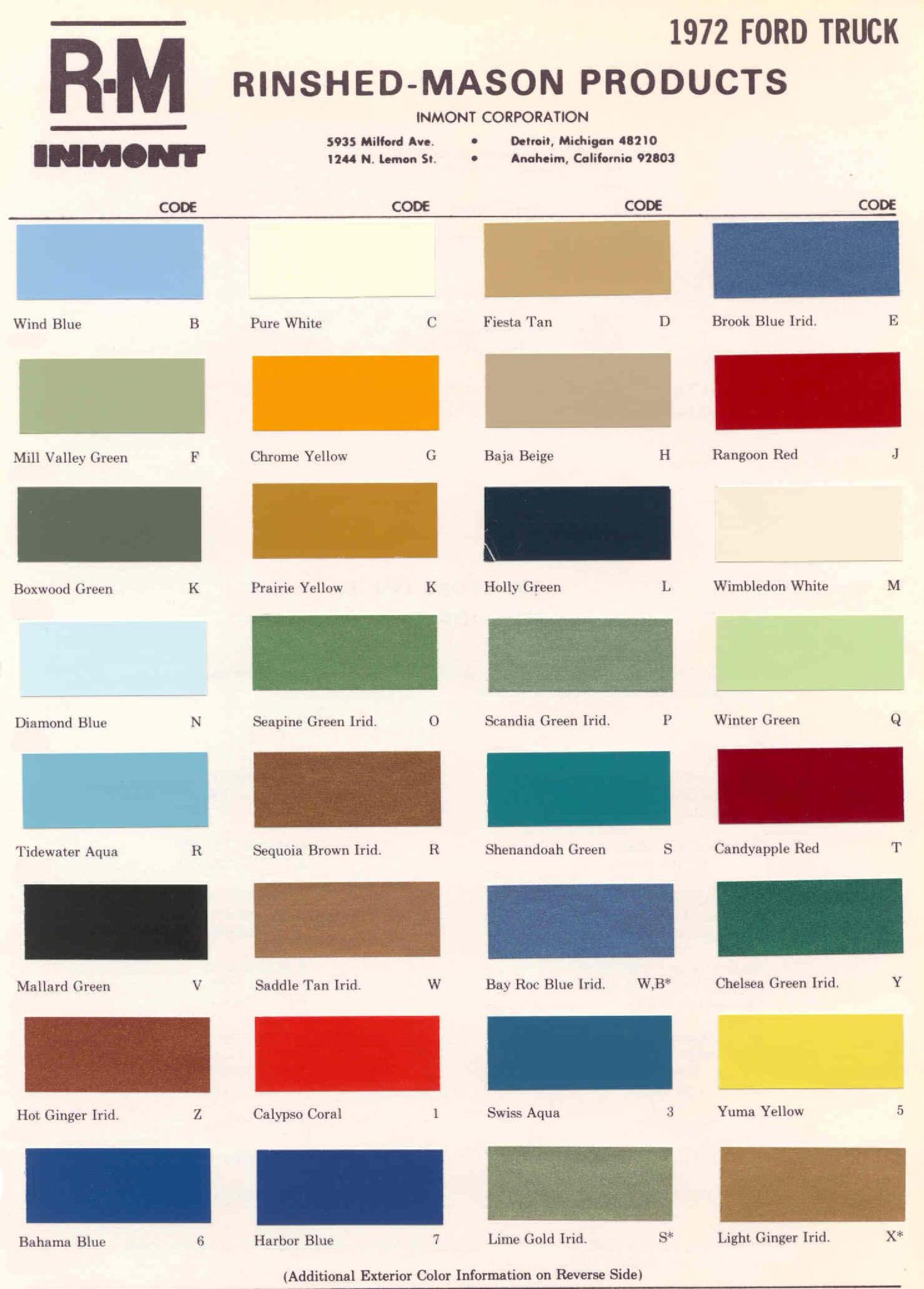 Ford Motor Vehicle Color Code Chart/Page Paint