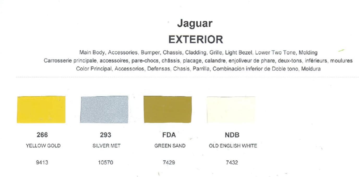 paint swatches and codes used on jaguar vehicles