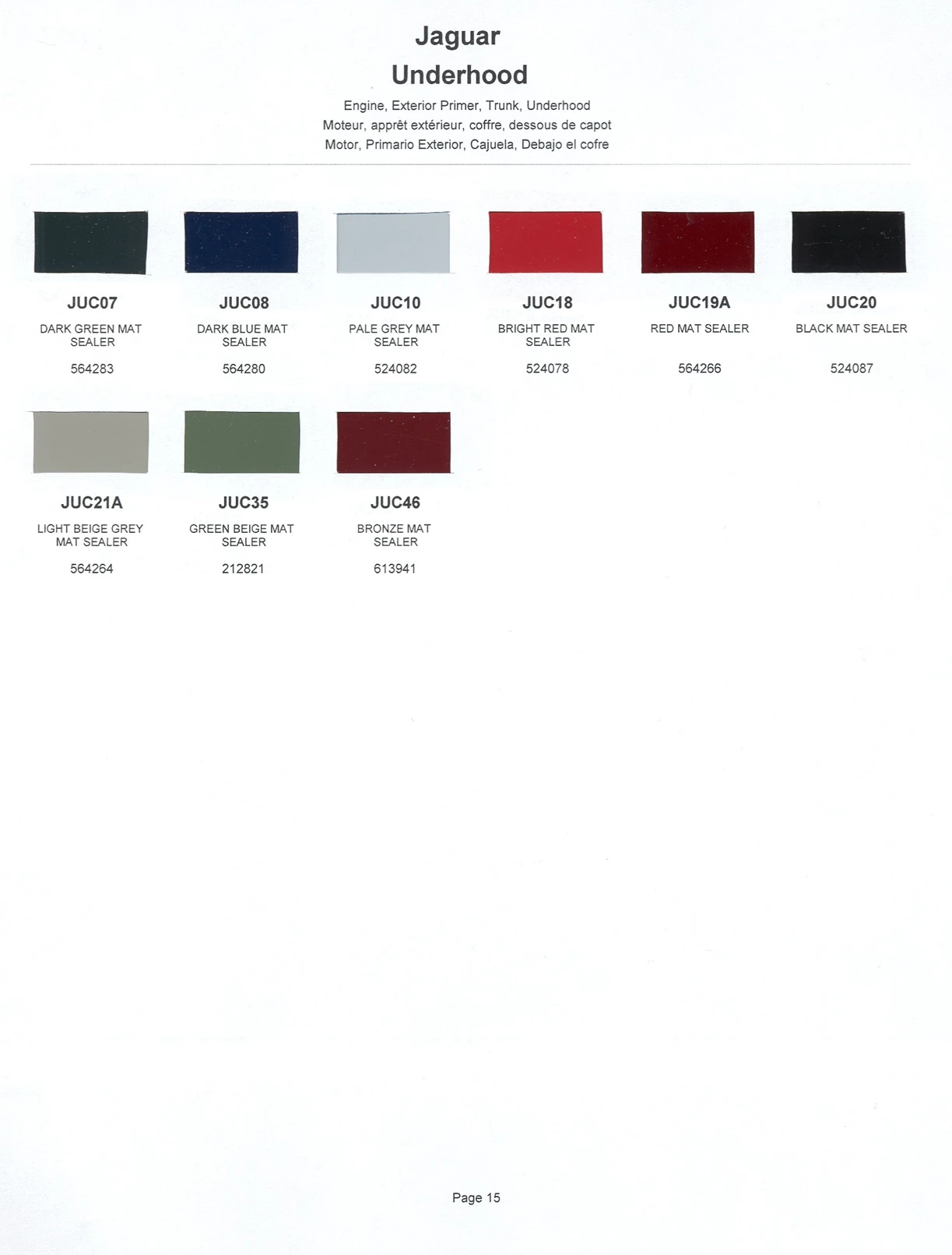 paint swatches and codes used on jaguar vehicles