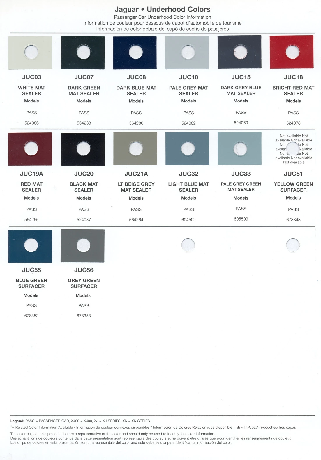 paint swatches and codes used on jaguar vehicles