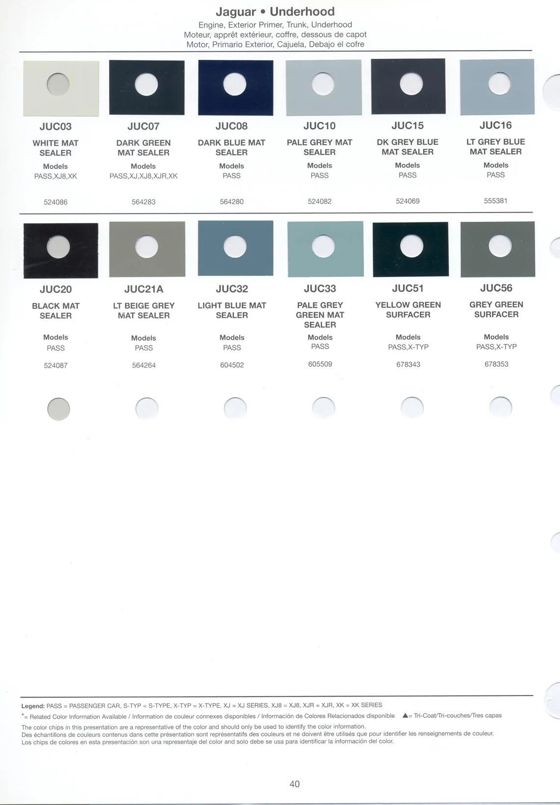 paint swatches and codes used on jaguar vehicles