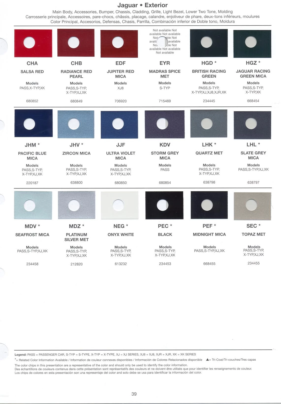 paint swatches and codes used on jaguar vehicles