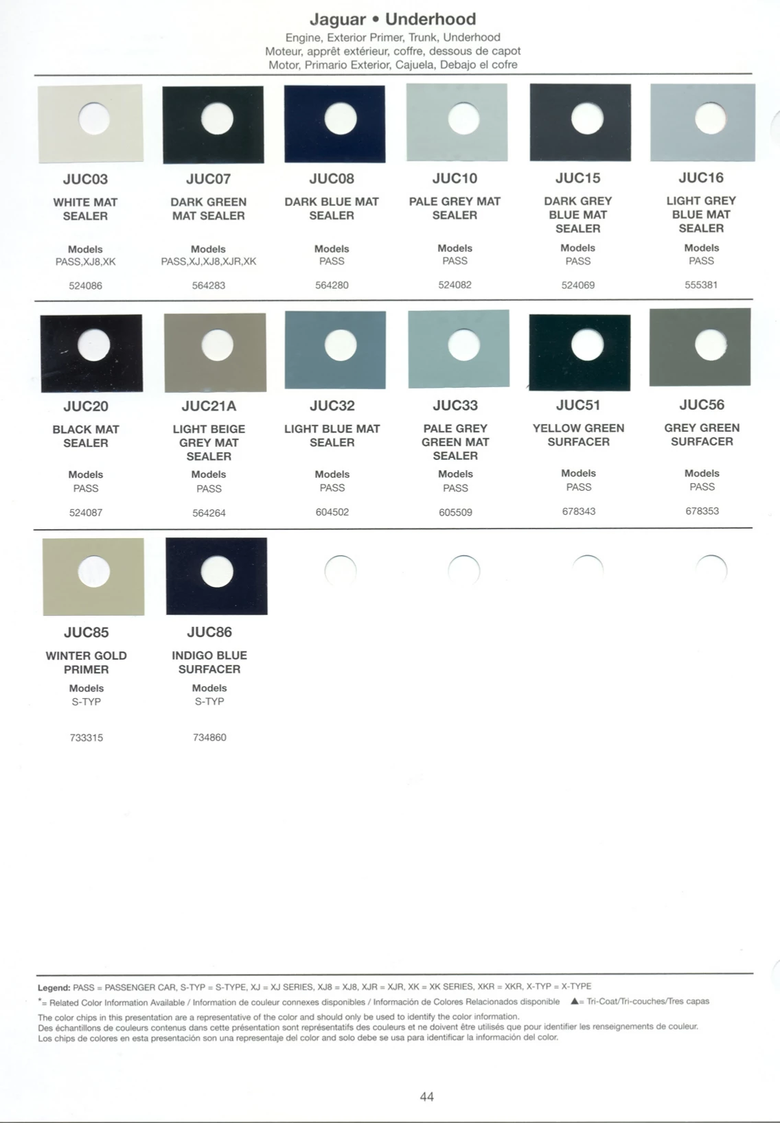 paint swatches and codes used on jaguar vehicles