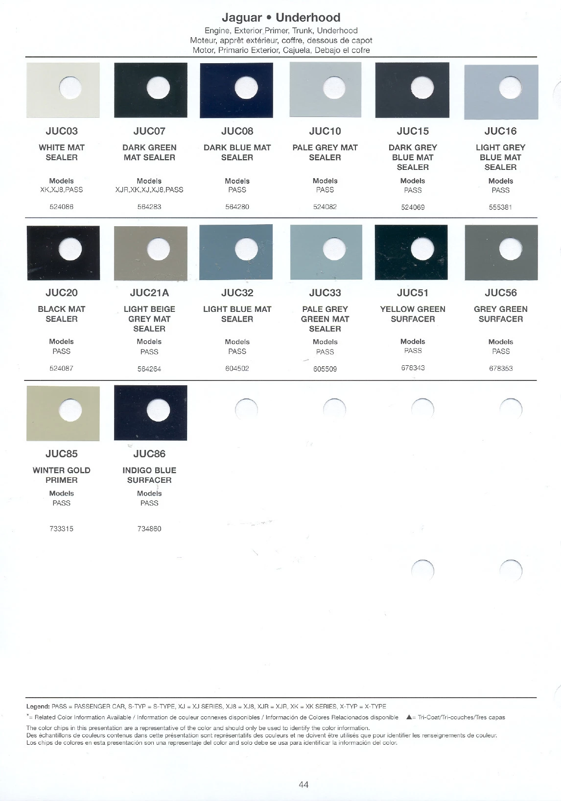 paint swatches and codes used on jaguar vehicles