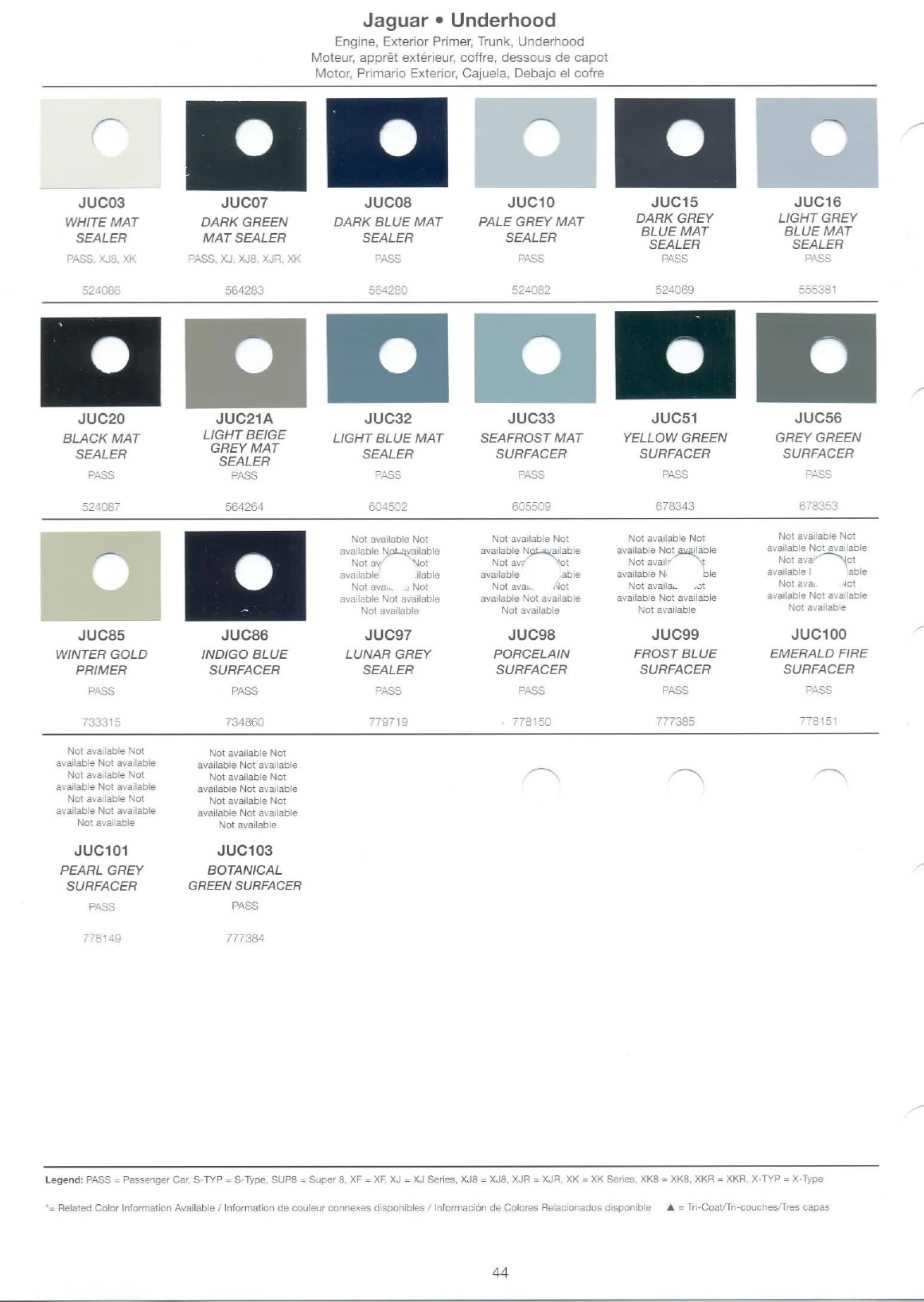 paint swatches and codes used on jaguar vehicles