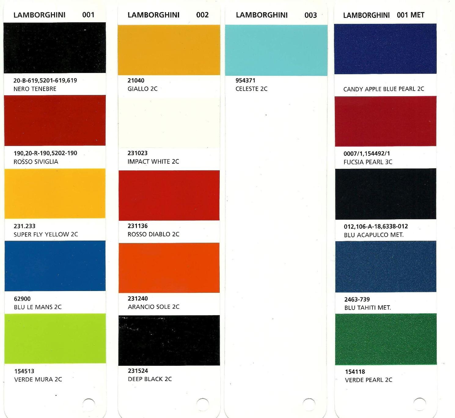 Lamborghini Paint Codes and Color Charts