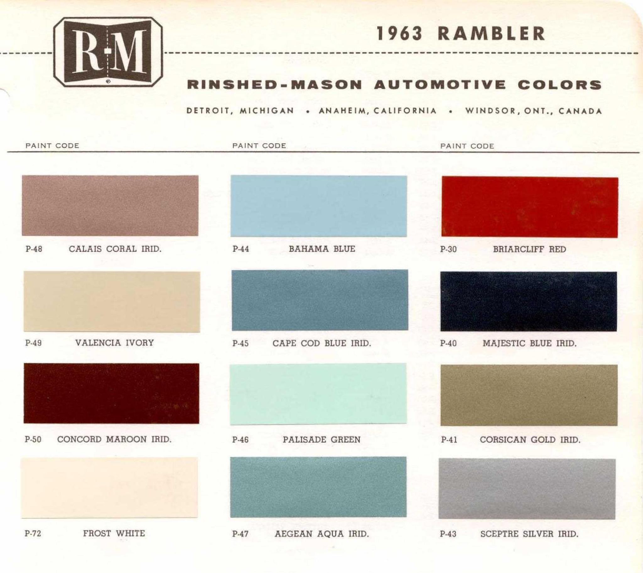 Colors and Codes used on Exterior Vehicles