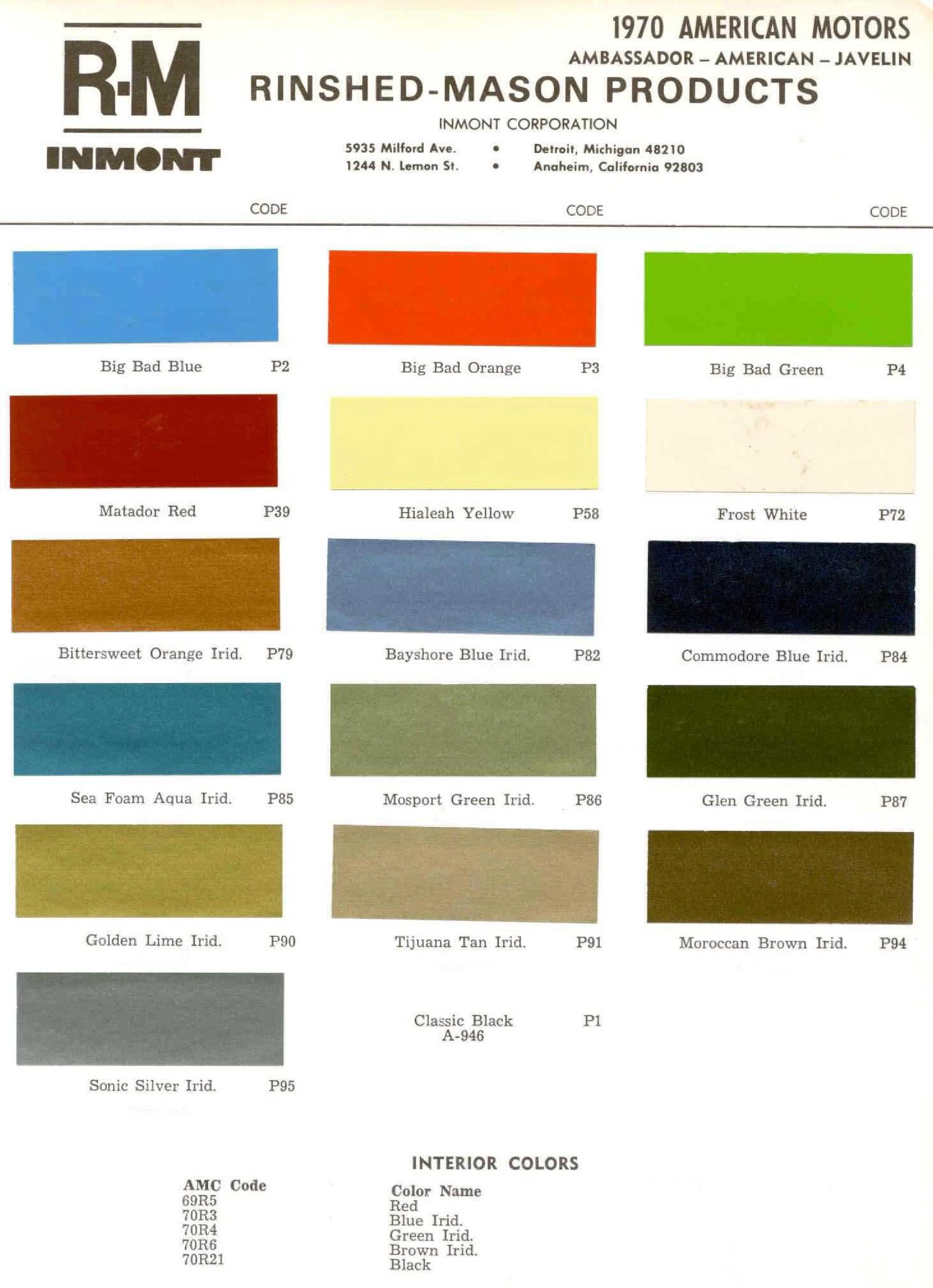 Colors and Codes used on Exterior Vehicles