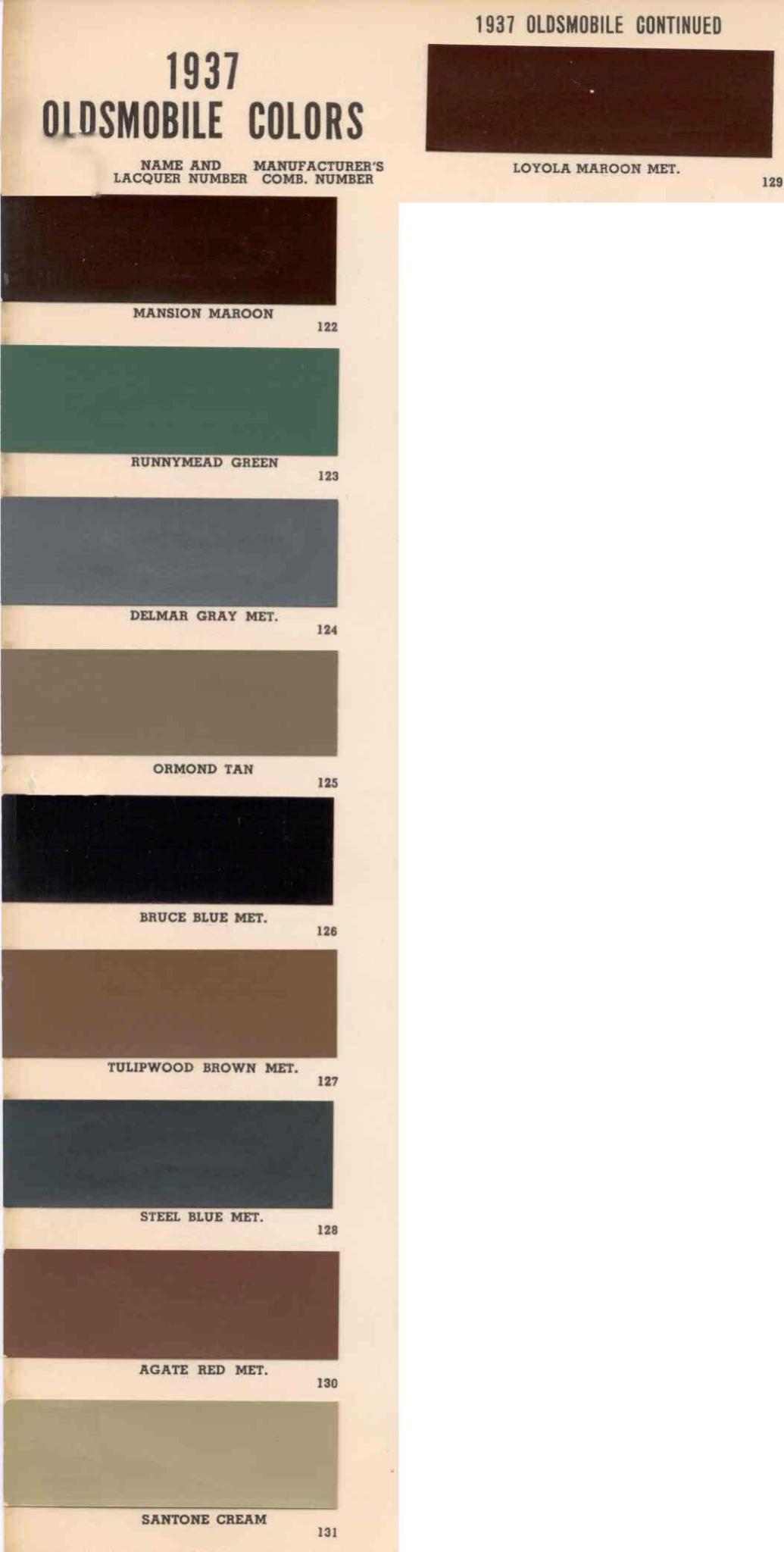 Oldsmobile Paint & Color Code Chart