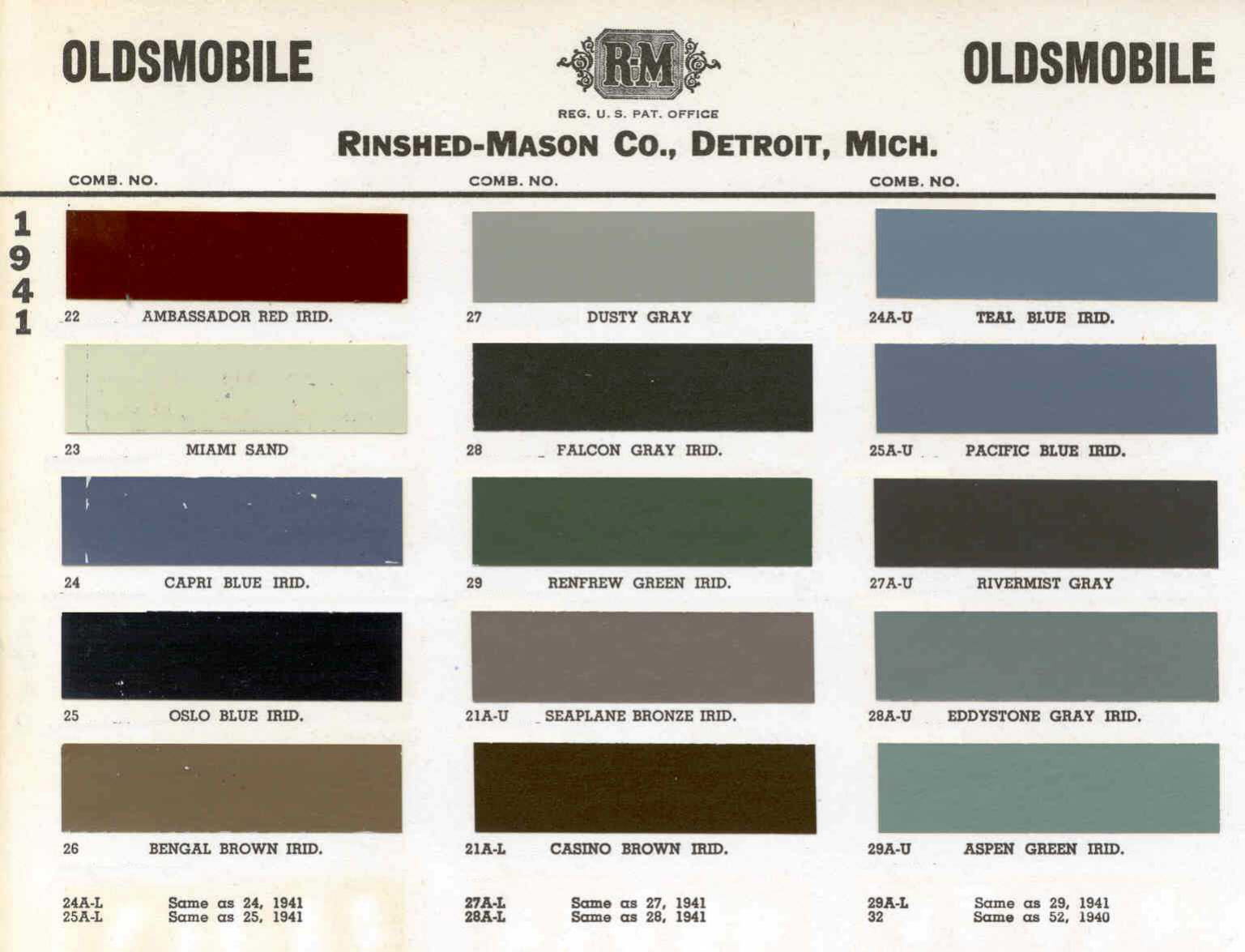 Oldsmobile Paint & Color Code Chart