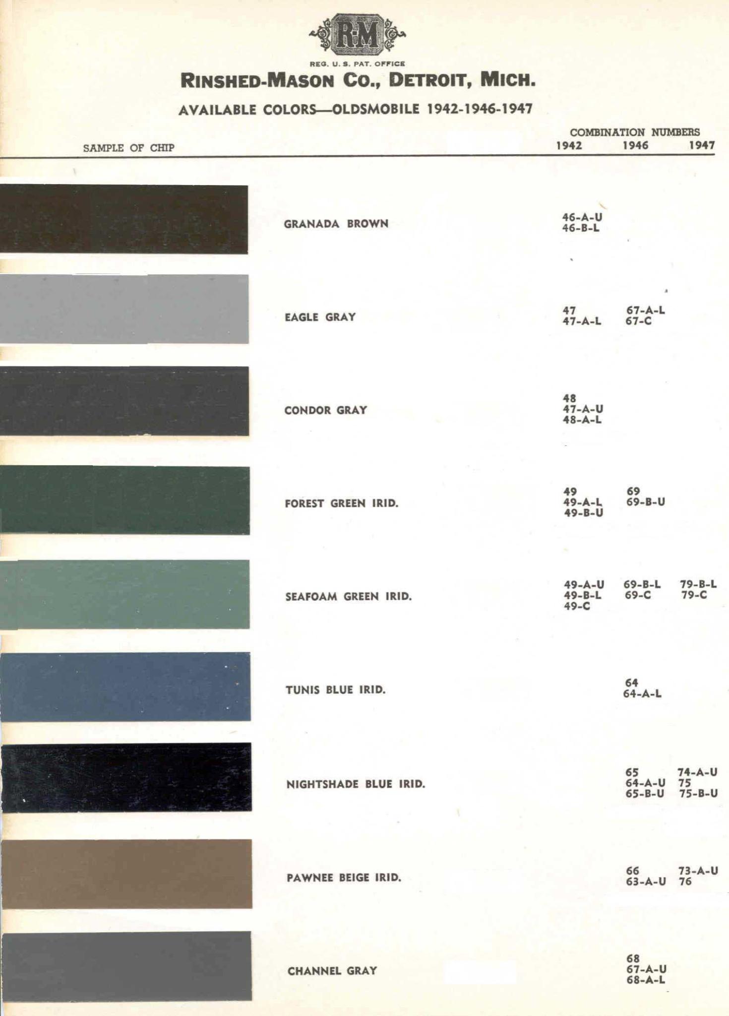 Oldsmobile Paint & Color Code Chart