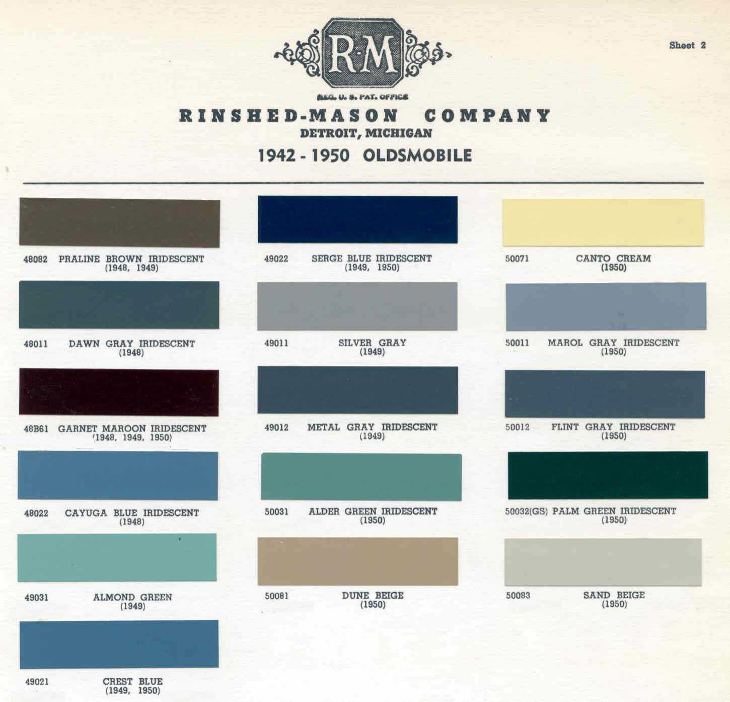 Oldsmobile Paint & Color Code Chart