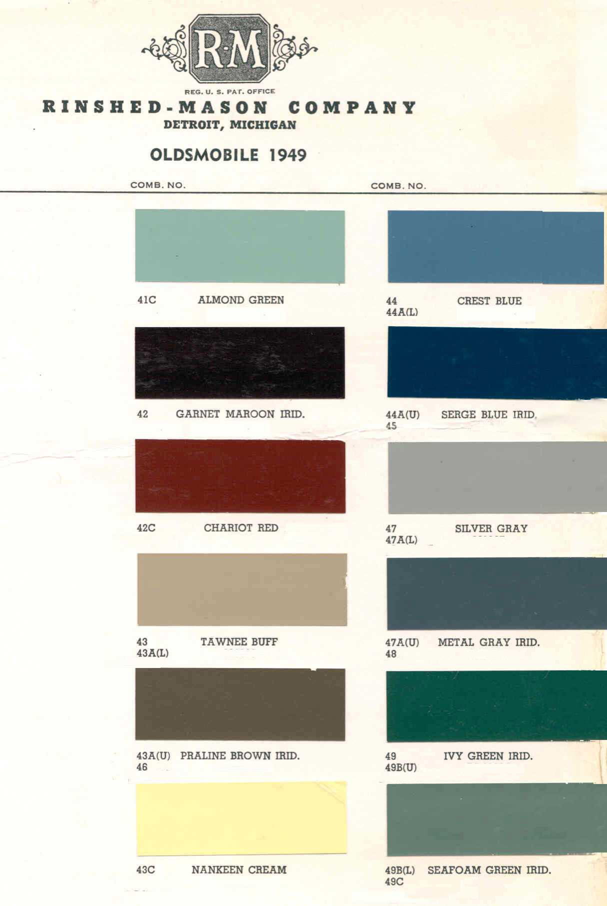 Oldsmobile Paint & Color Code Chart