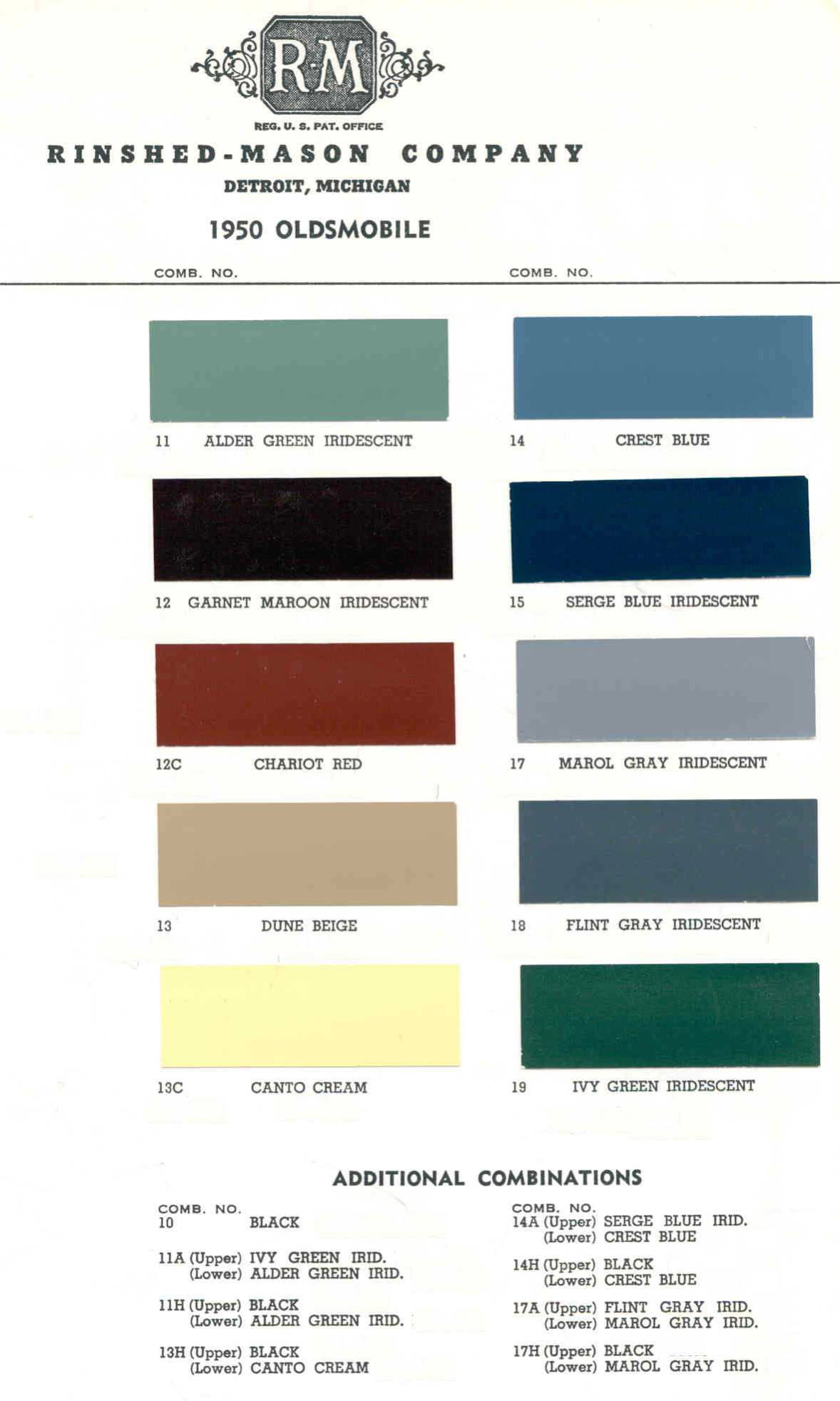 Oldsmobile Paint & Color Code Chart