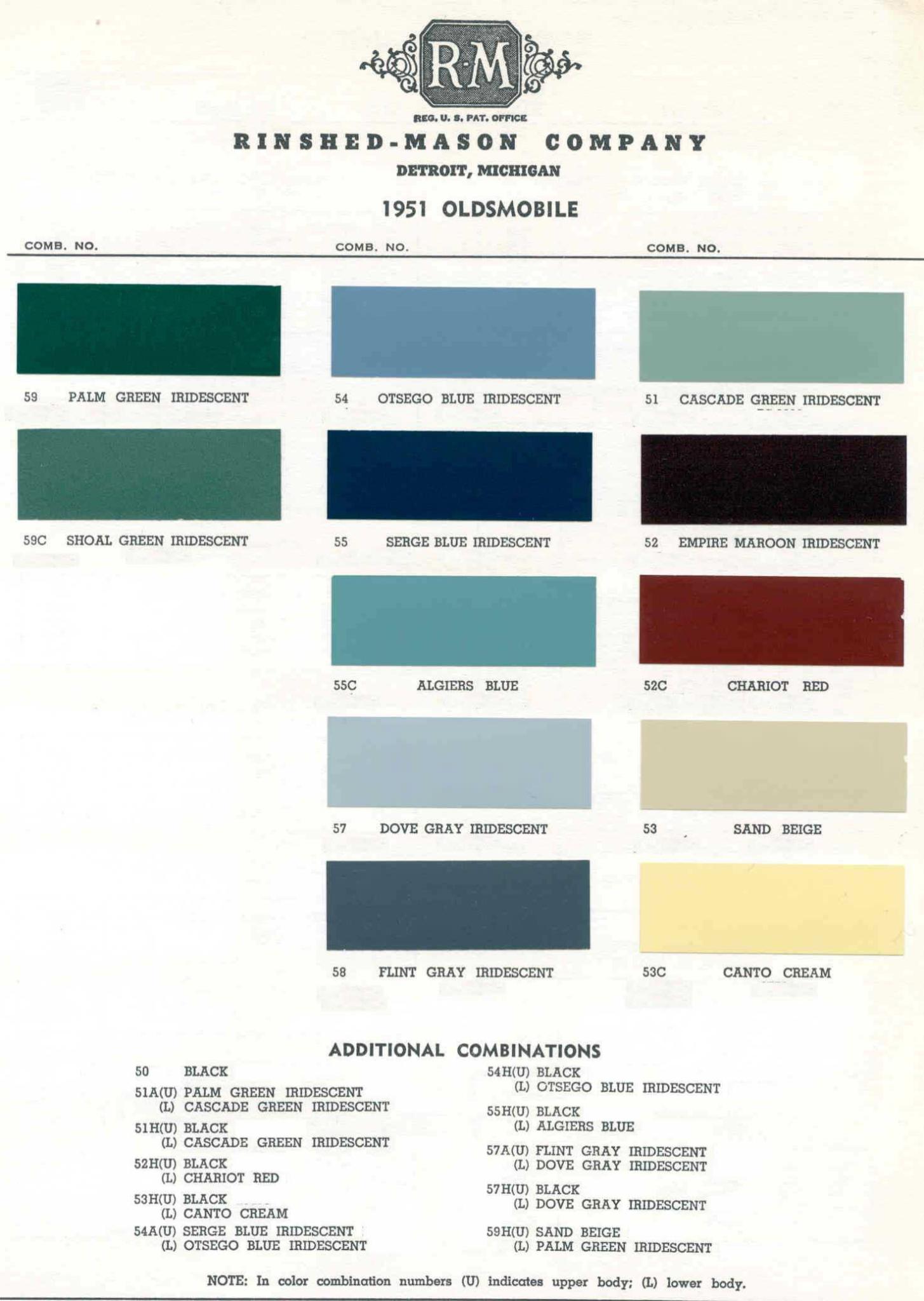 Oldsmobile Paint & Color Code Chart