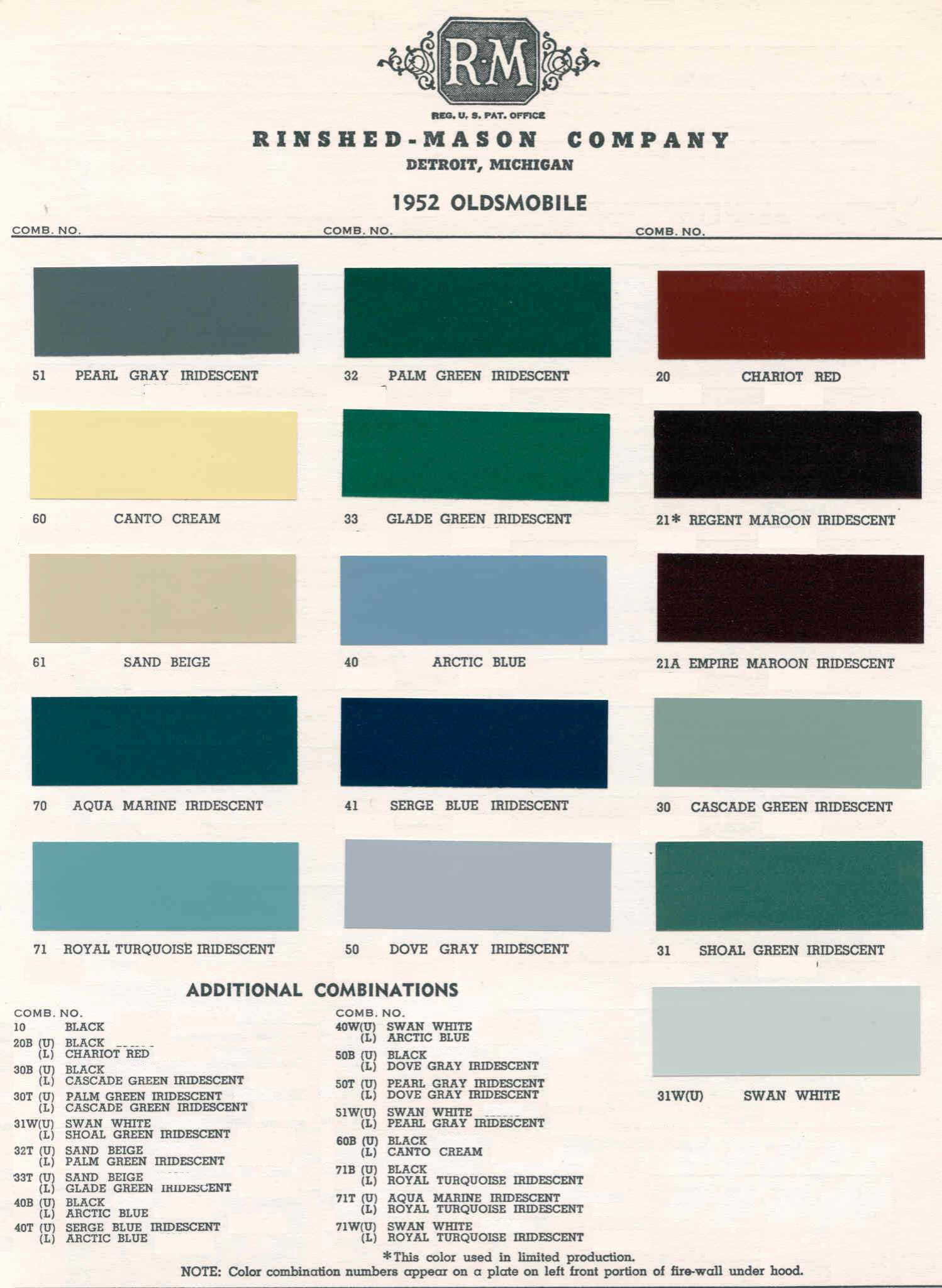 Oldsmobile Paint & Color Code Chart