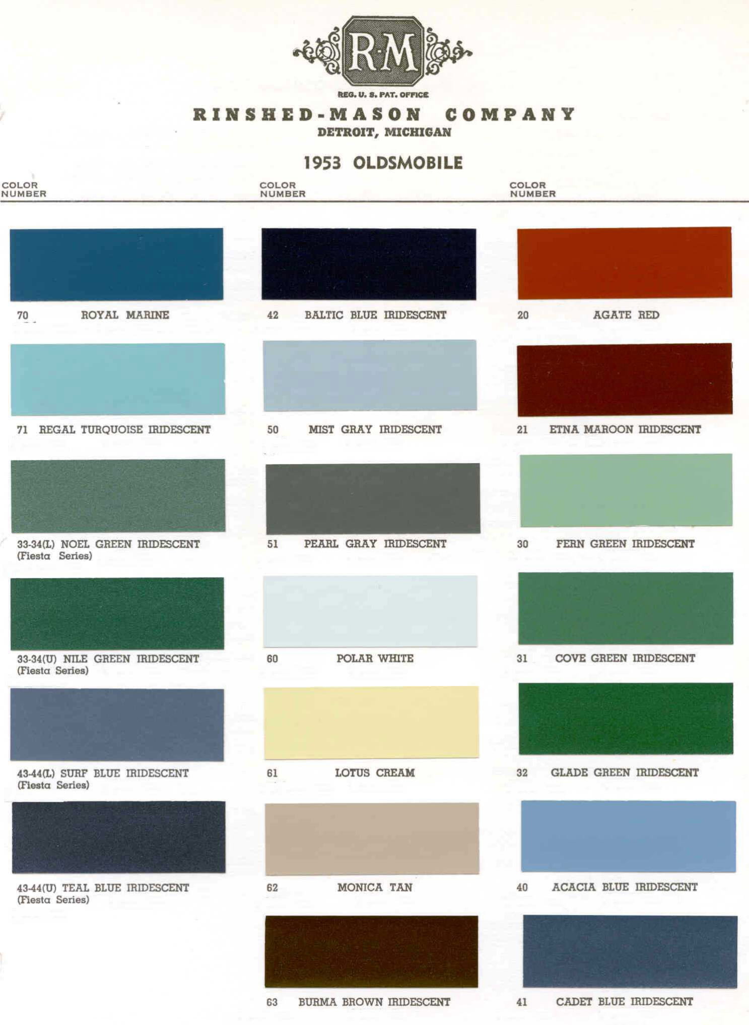 Oldsmobile Paint & Color Code Chart