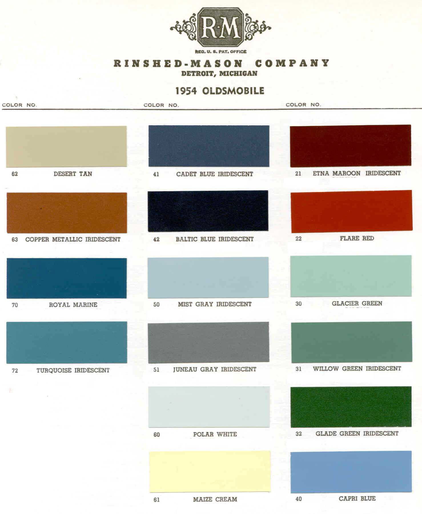 Oldsmobile Paint & Color Code Chart