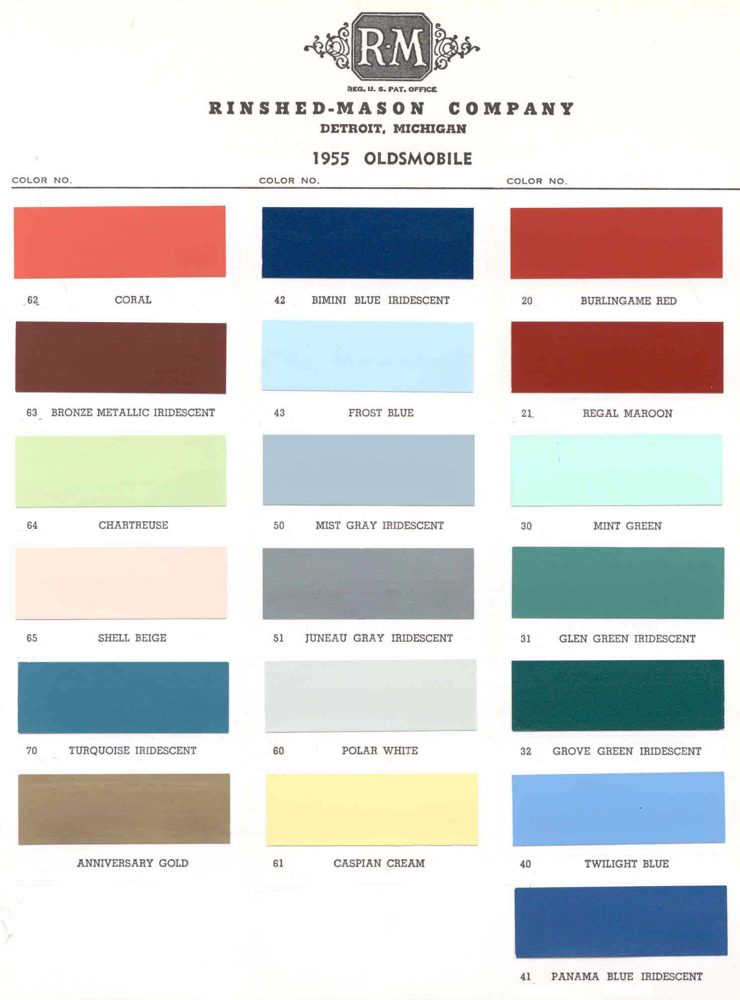 Oldsmobile Paint & Color Code Chart