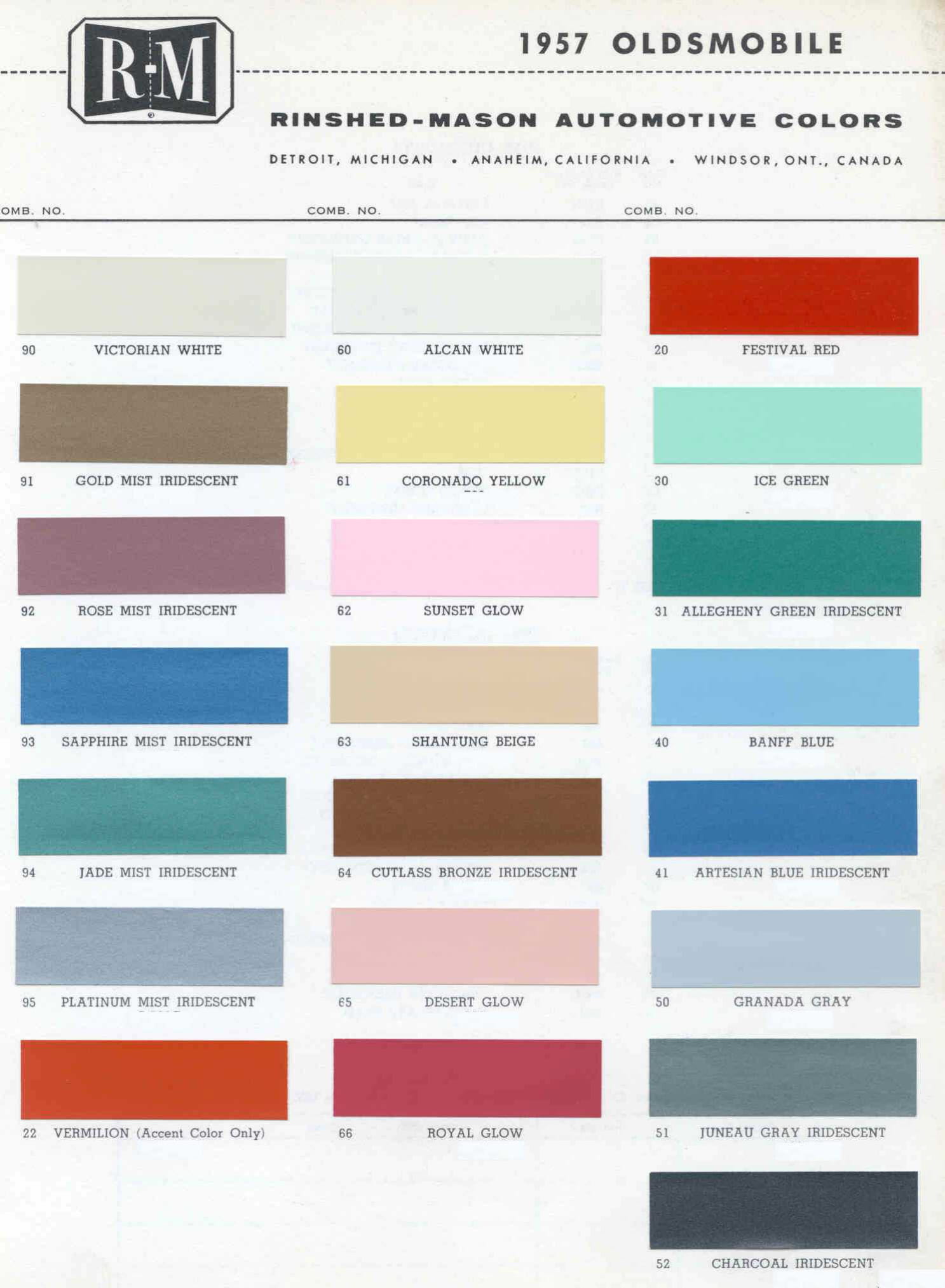 Oldsmobile Paint & Color Code Chart