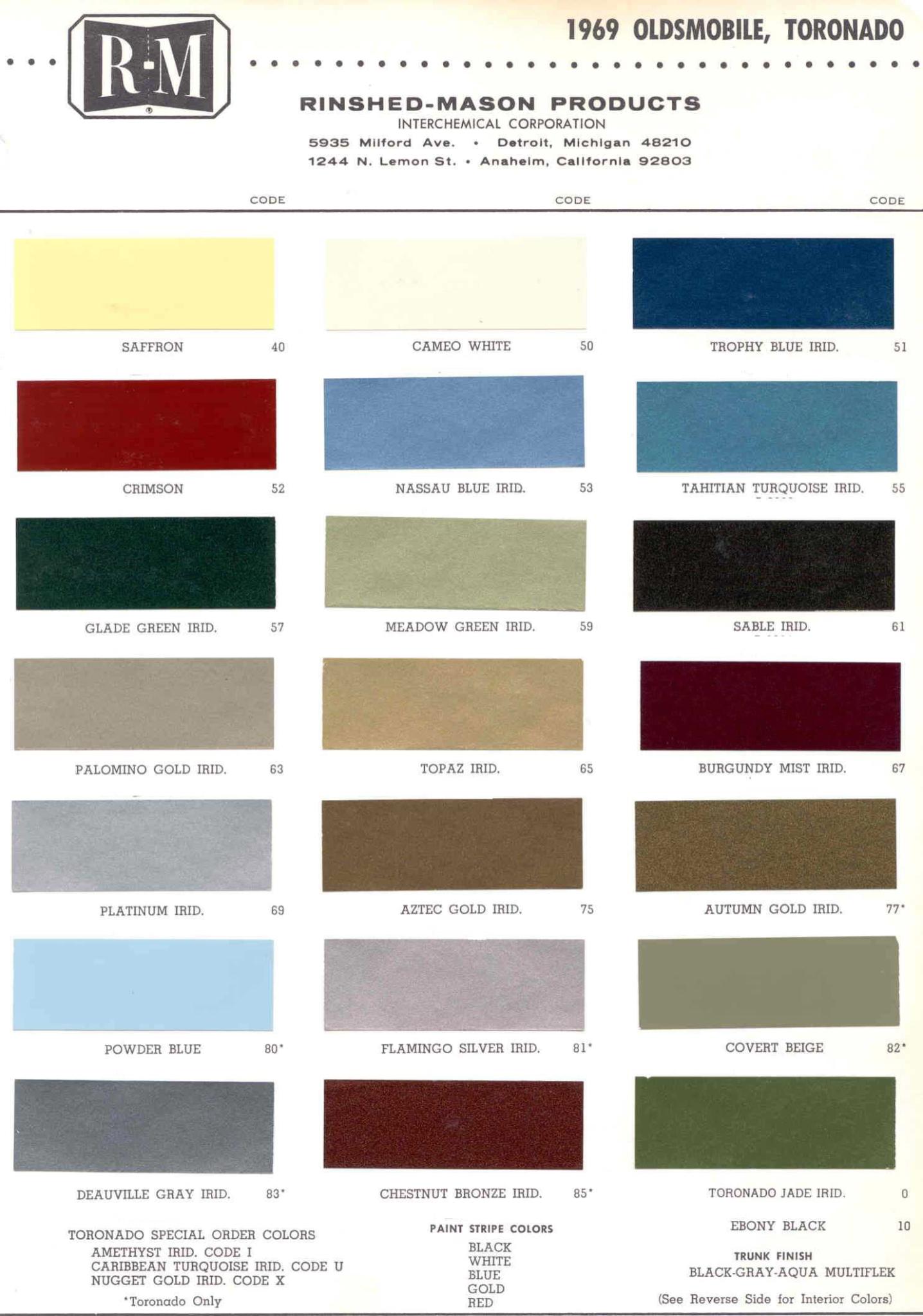 Oldsmobile Paint & Color Code Chart