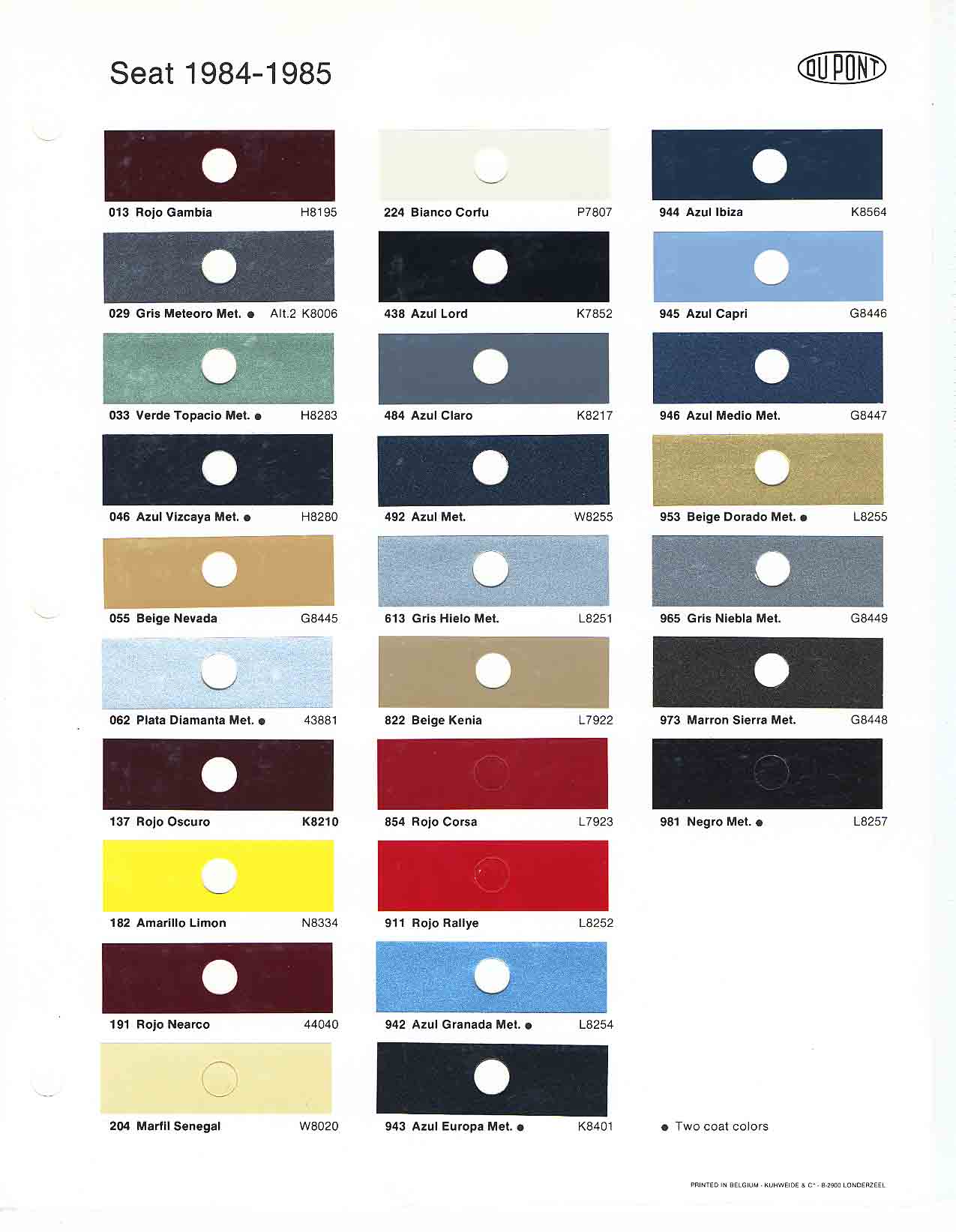 Exterior Color options that the Seat vehicle offered