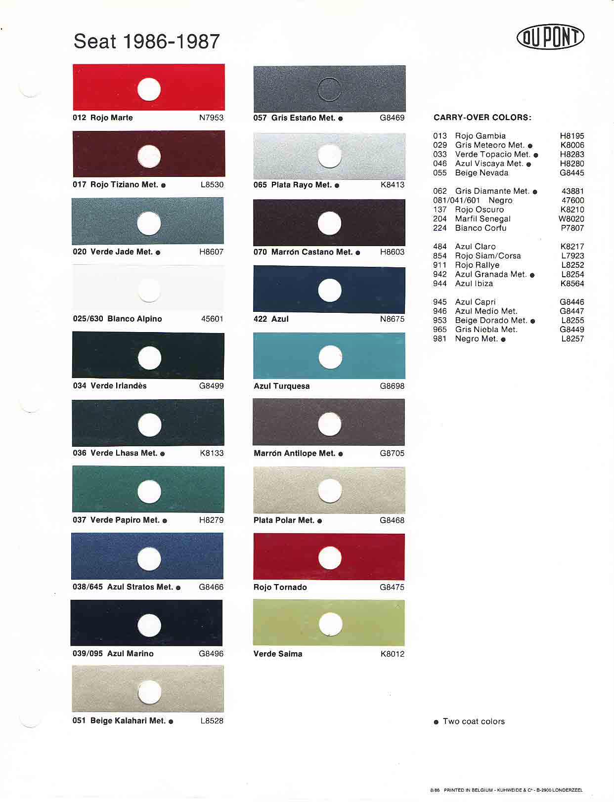 Exterior Color options that the Seat vehicle offered