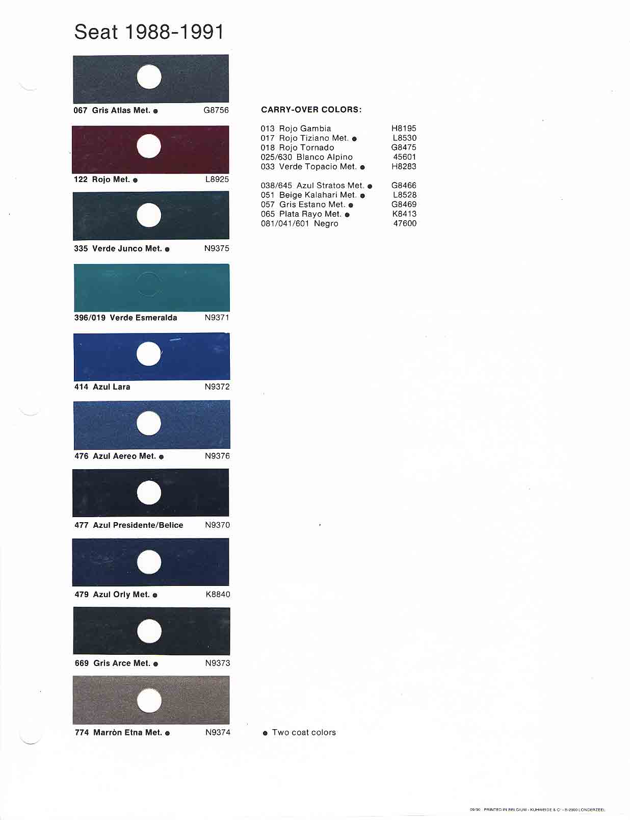 Exterior Color options that the Seat vehicle offered