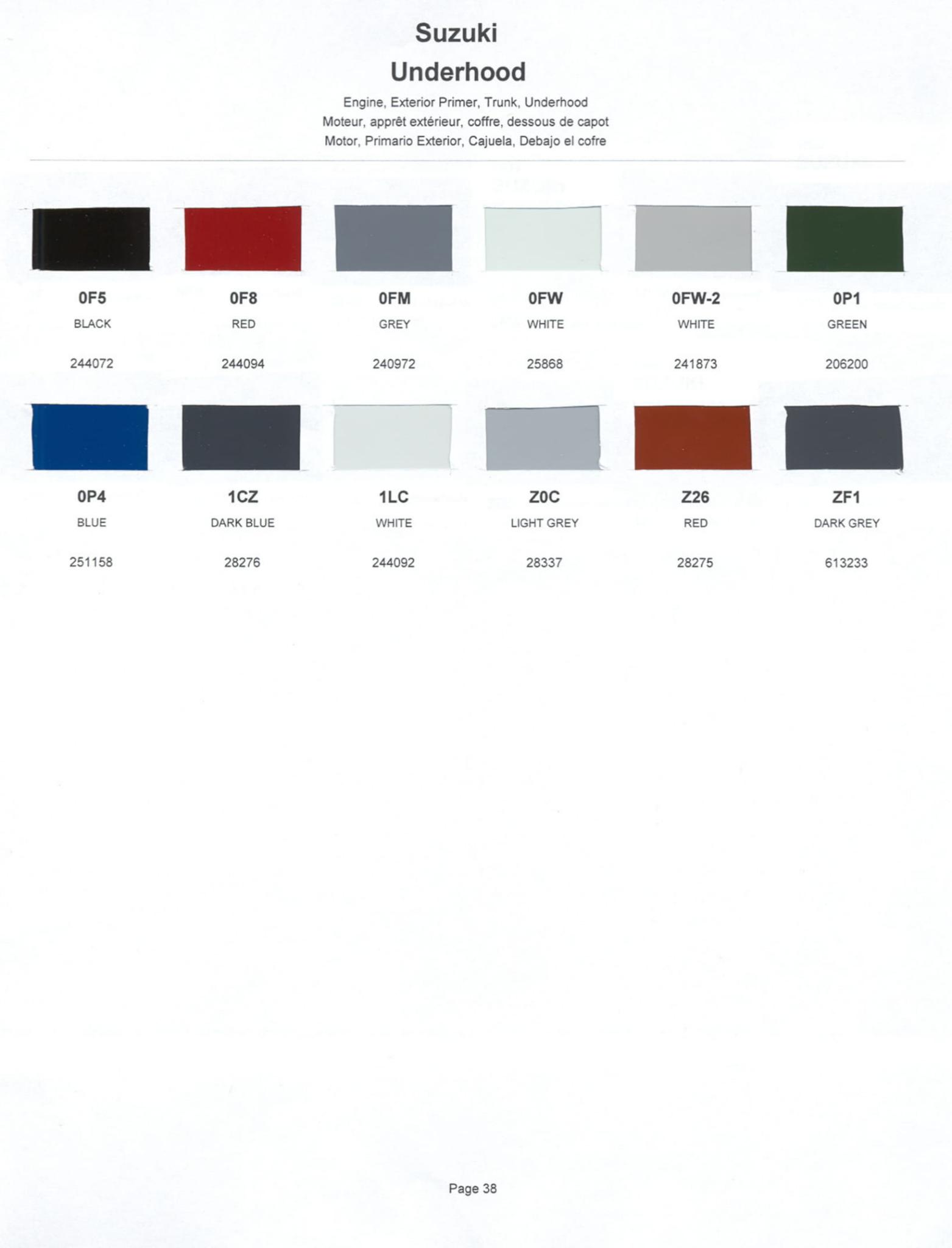 Suzuki Paint Codes Color Charts