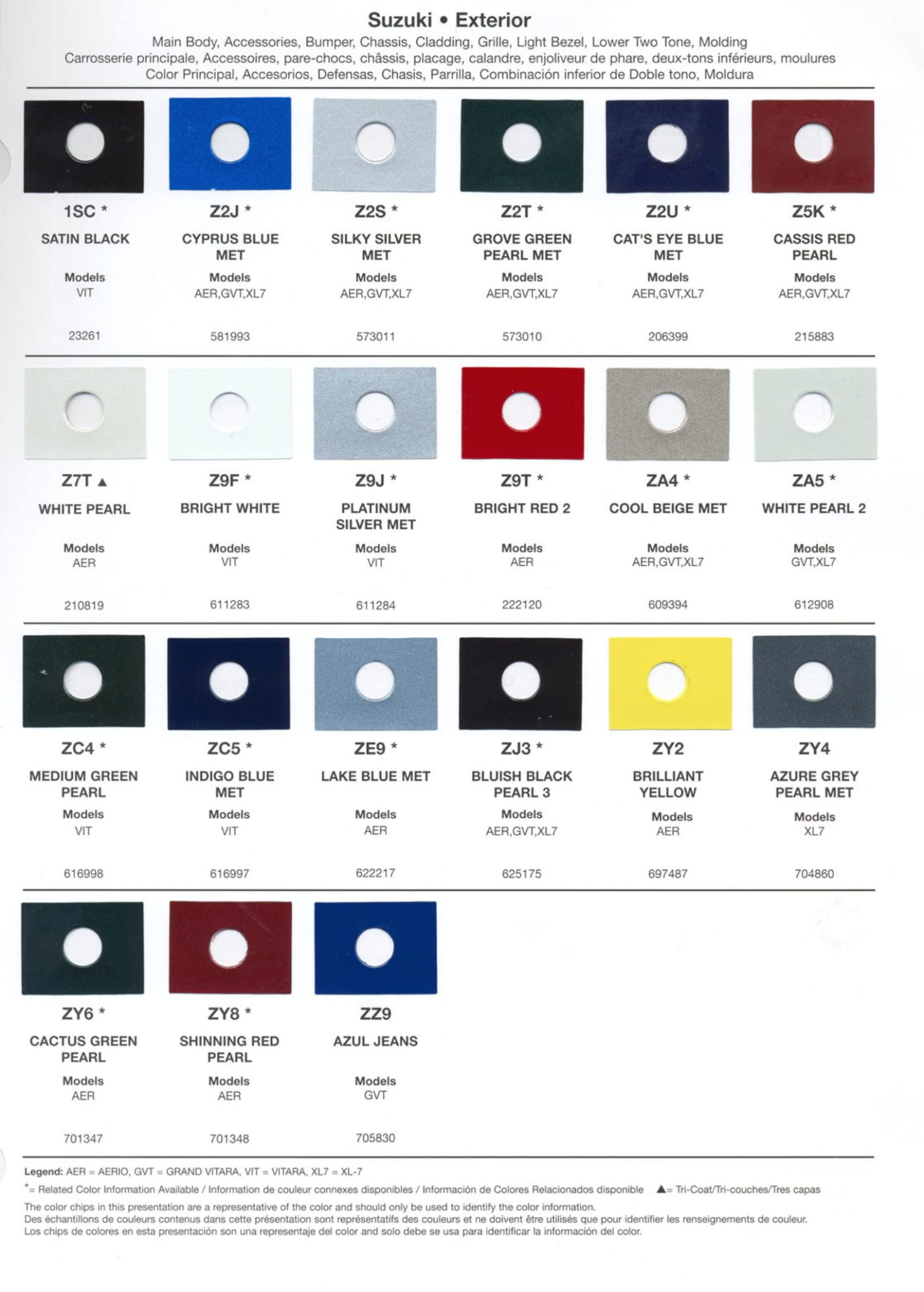 Suzuki Paint Codes Color Charts