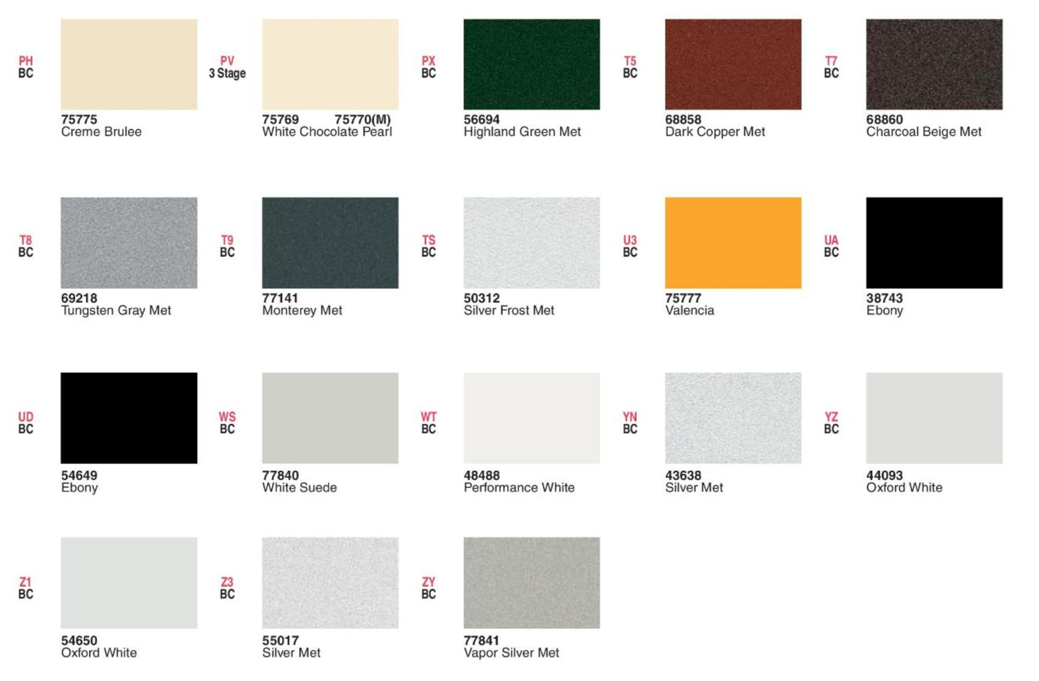 Ford Motor Vehicle Color Code Chart/Page Paint