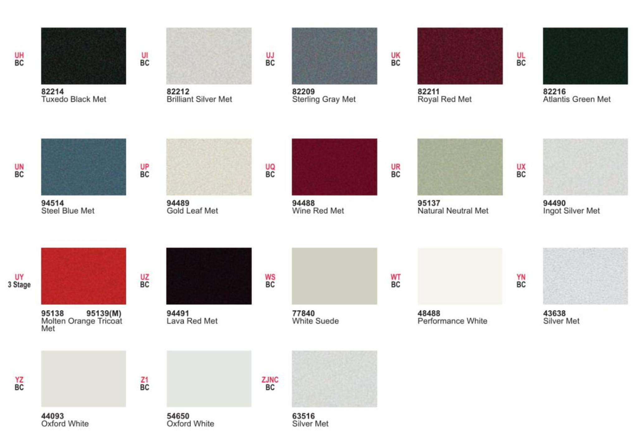 Ford Motor Vehicle Color Code Chart/Page Paint