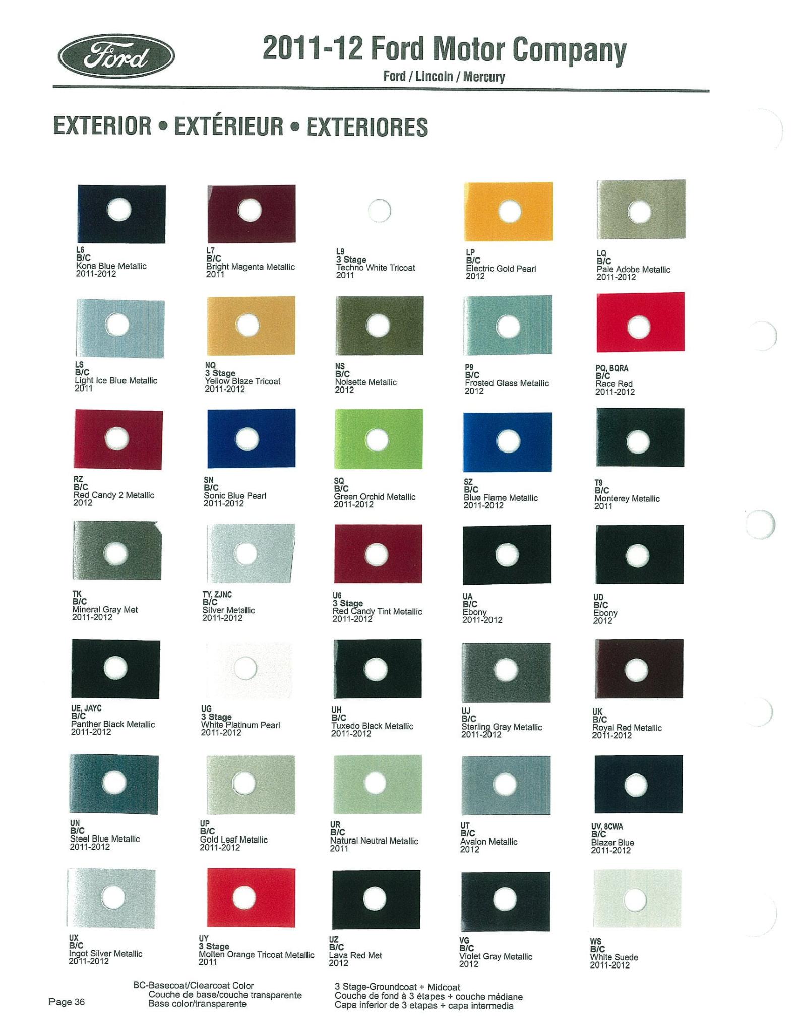 Ford Motor Vehicle Color Code Chart/Page Paint