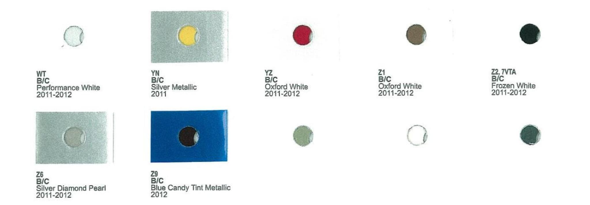 Ford Motor Vehicle Color Code Chart/Page Paint
