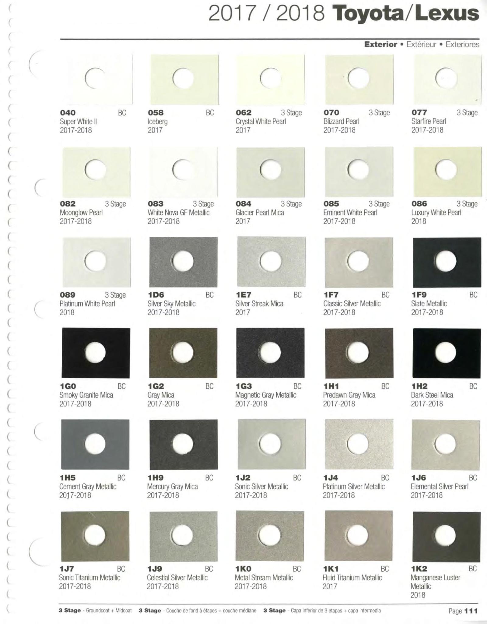 Toyoto / Lexus Paint Code and Color Chart