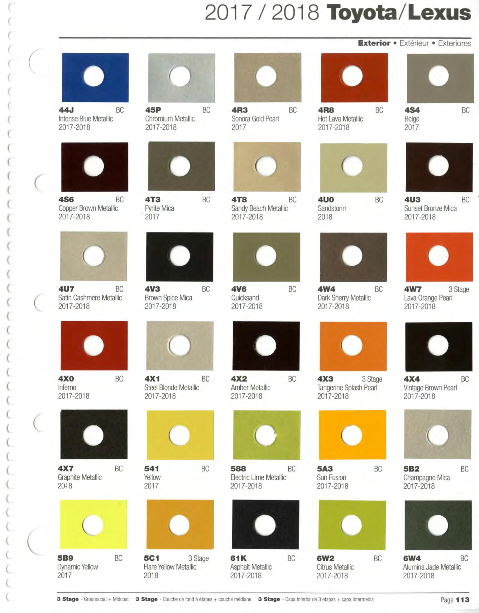 Toyoto / Lexus Paint Code and Color Chart