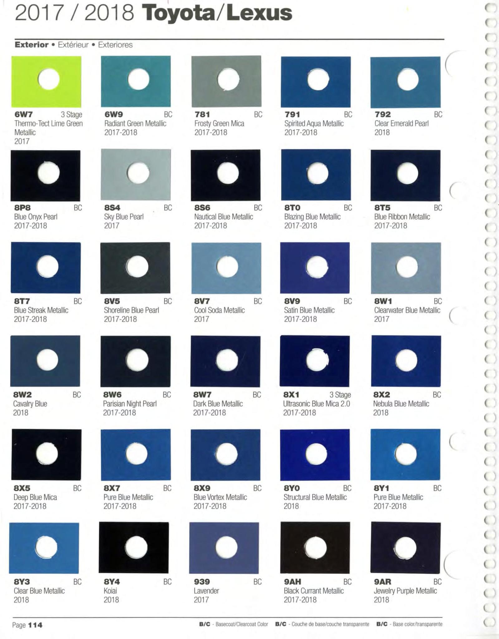 Toyoto / Lexus Paint Code and Color Chart