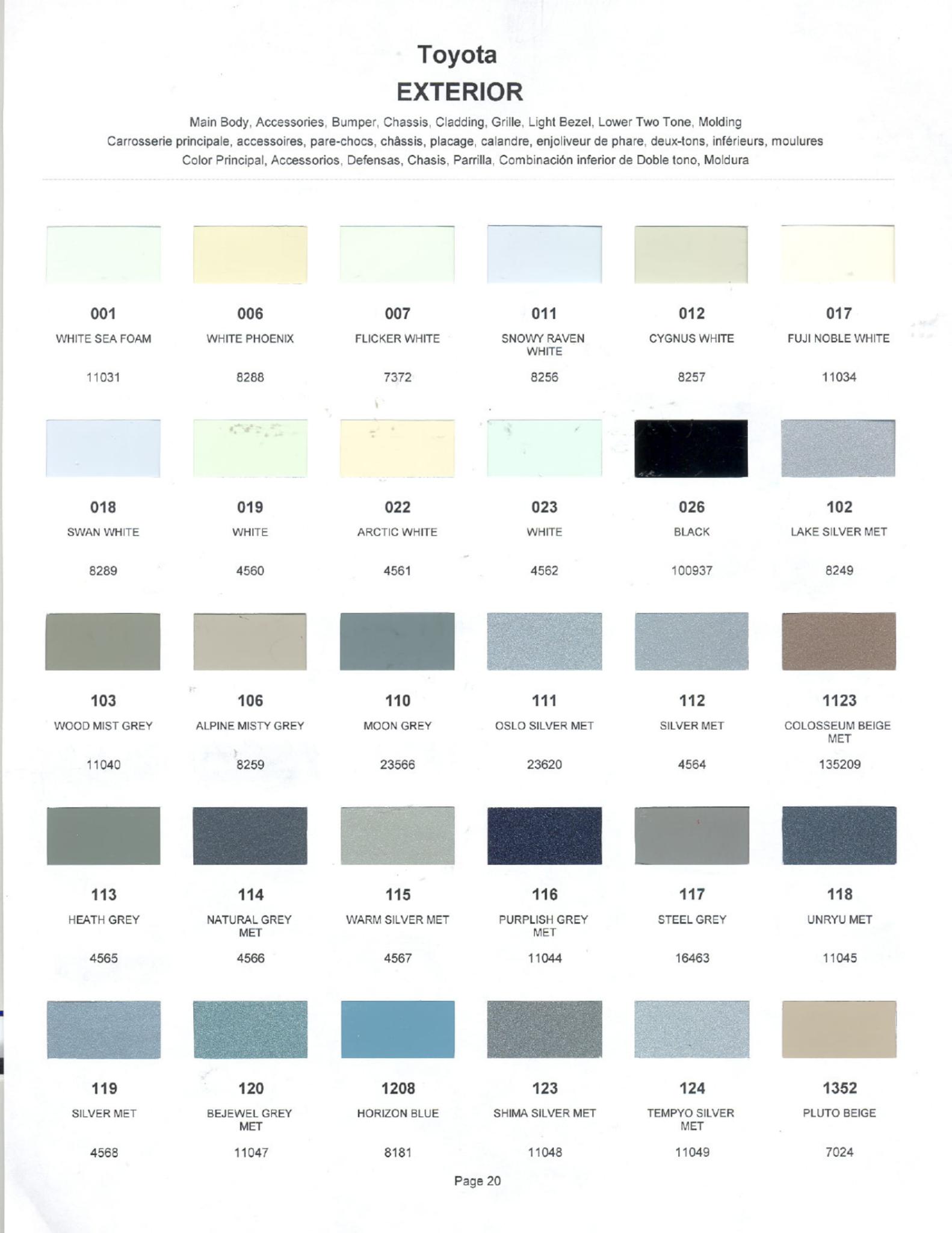 Toyota Paint Codes, Toyota Color Chart