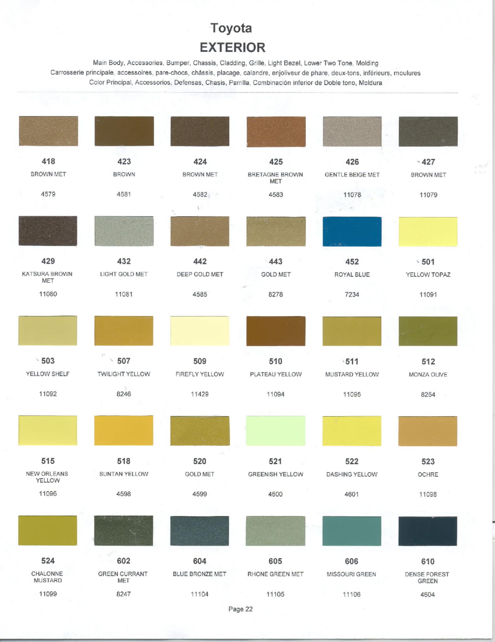 Toyota Paint Codes, Toyota Color Chart