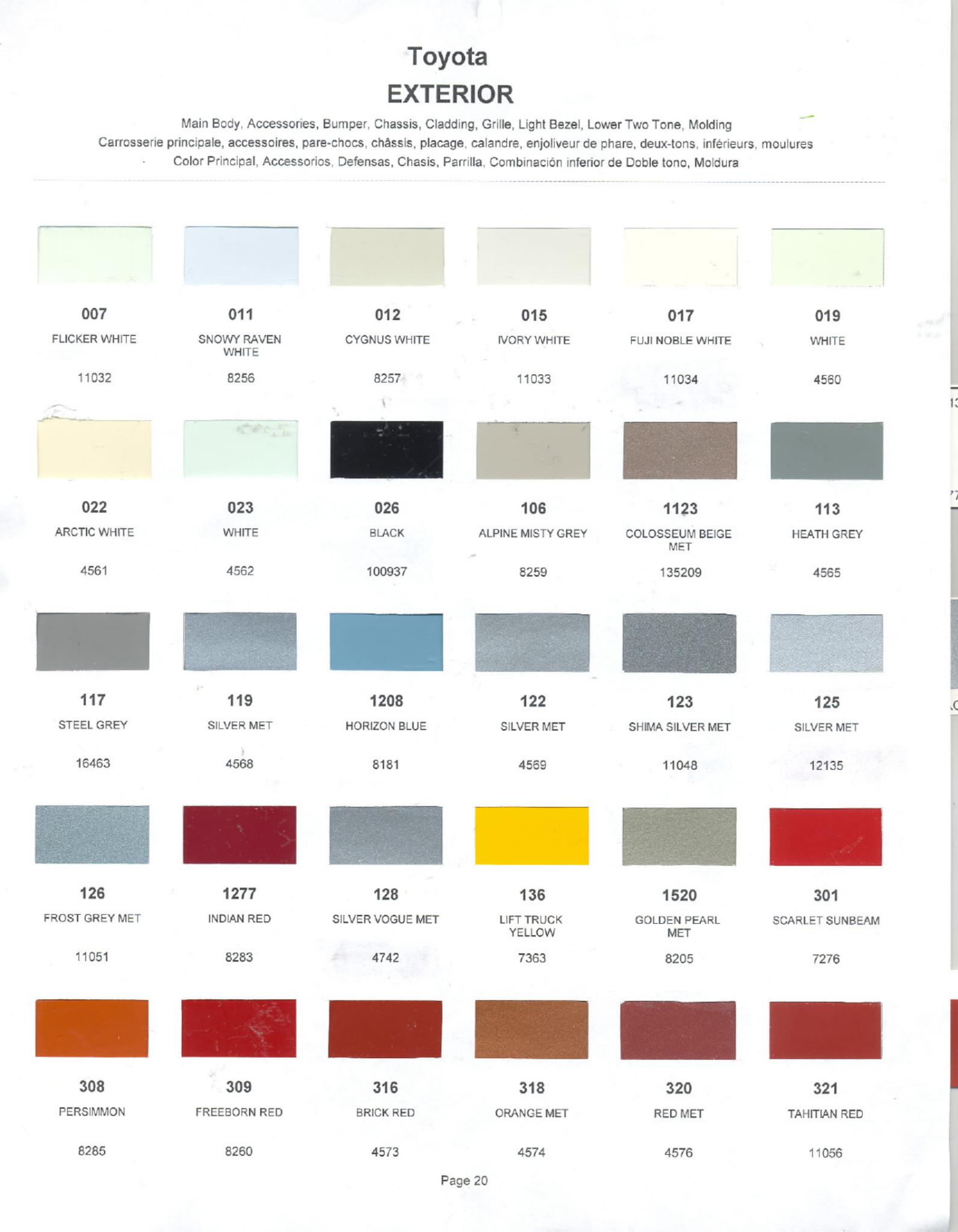 Toyota Paint Codes, Toyota Color Chart