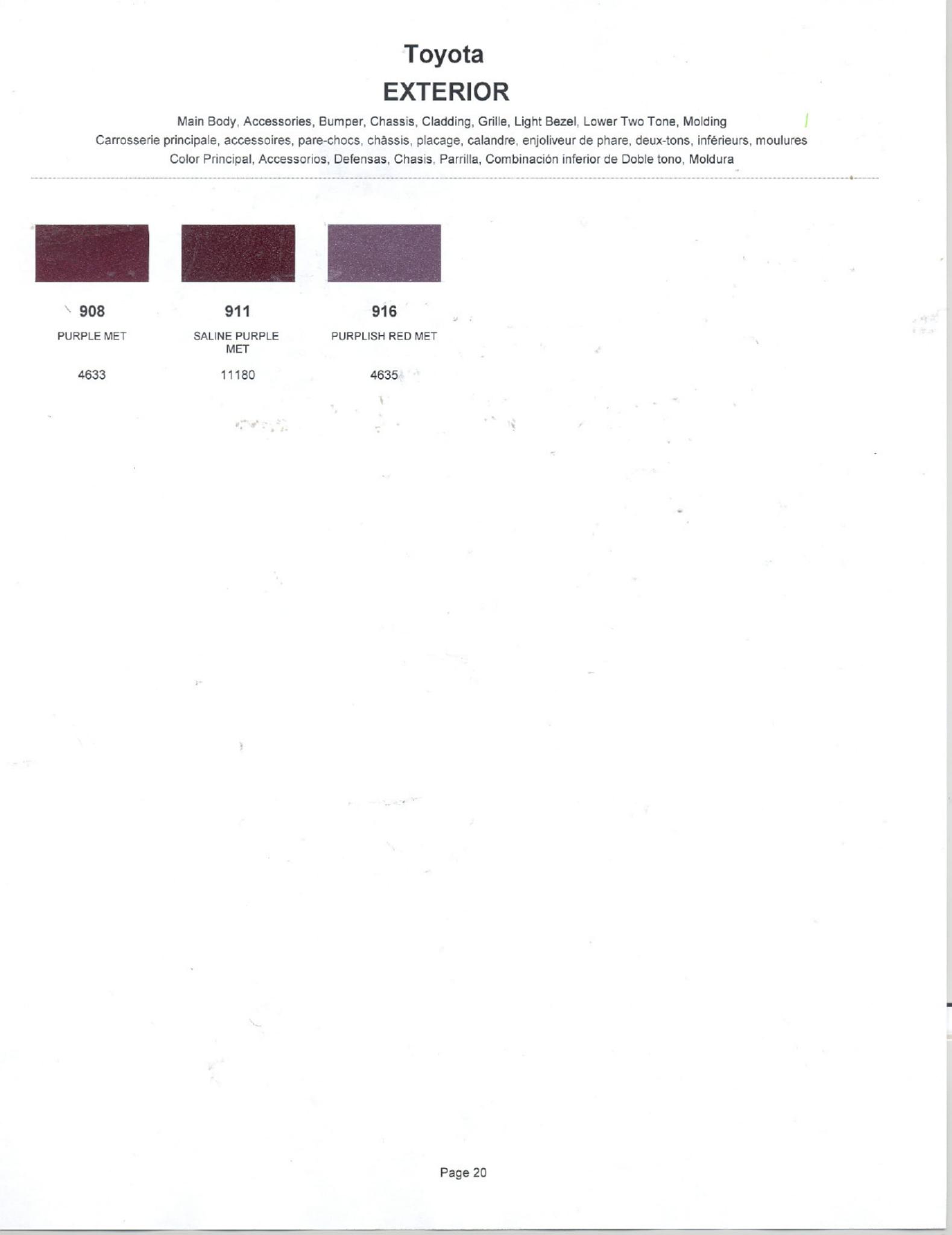 Toyota Paint Codes, Toyota Color Chart