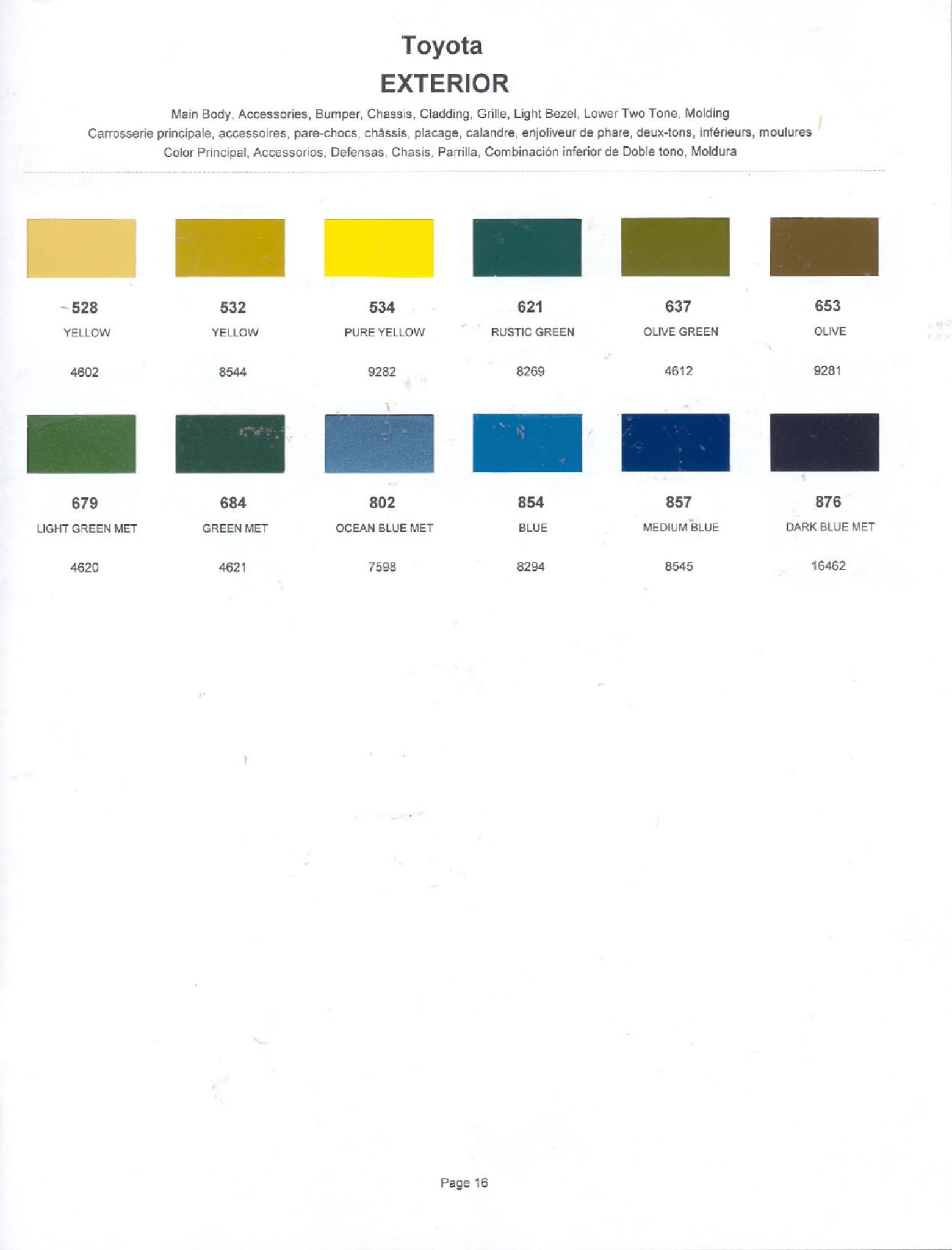 Toyota Paint Codes, Toyota Color Chart