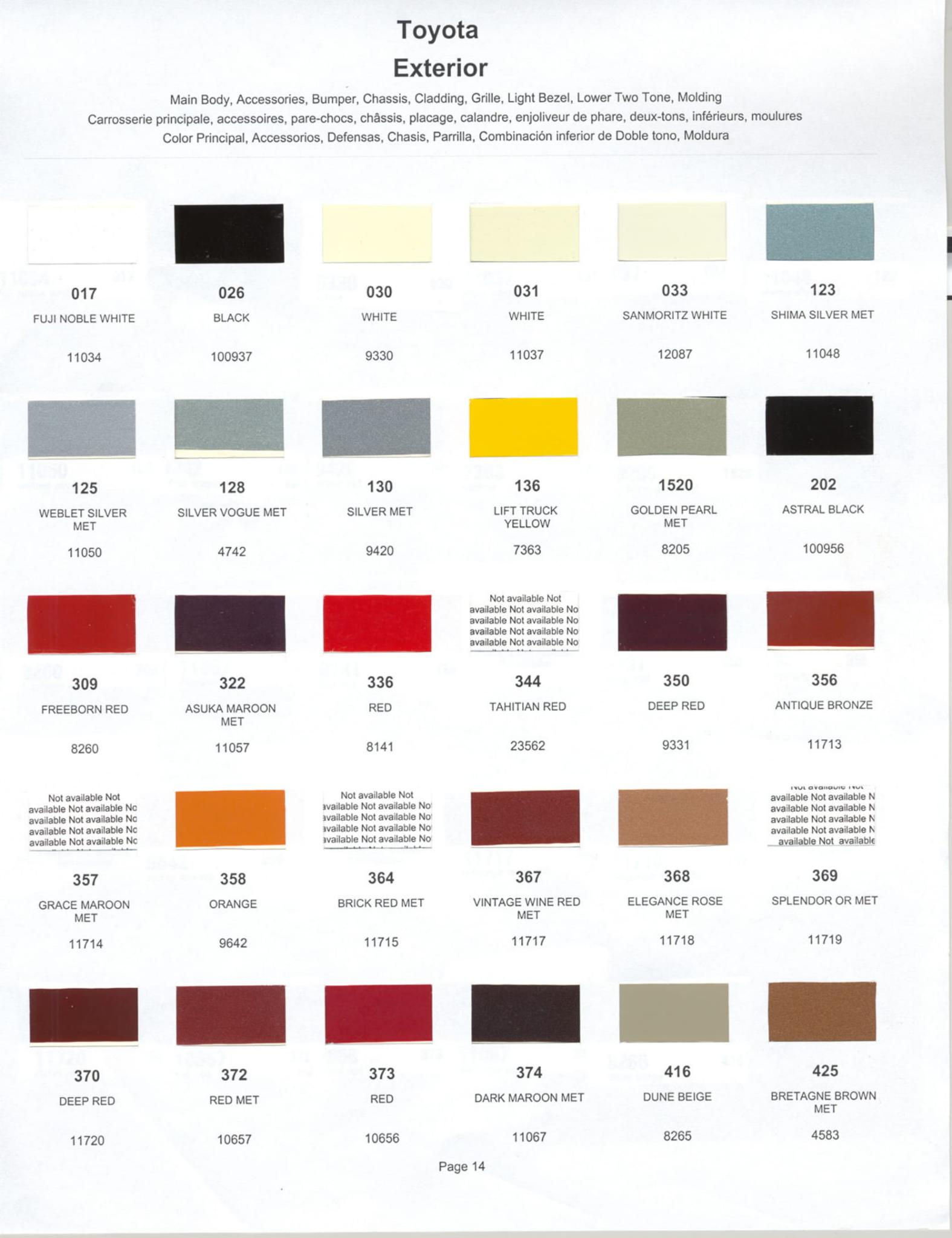 Toyota Paint Codes, Toyota Color Chart