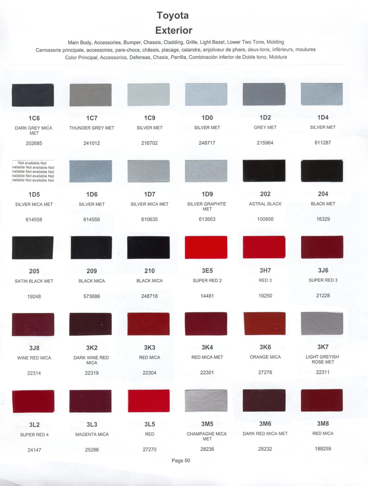 Toyoto / Lexus Paint Code and Color Chart