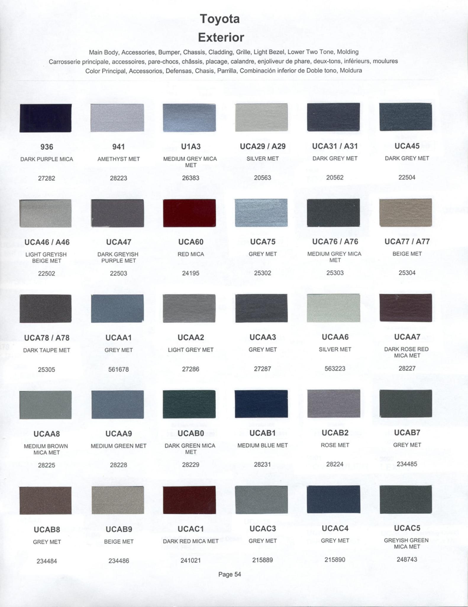 Toyoto / Lexus Paint Code and Color Chart