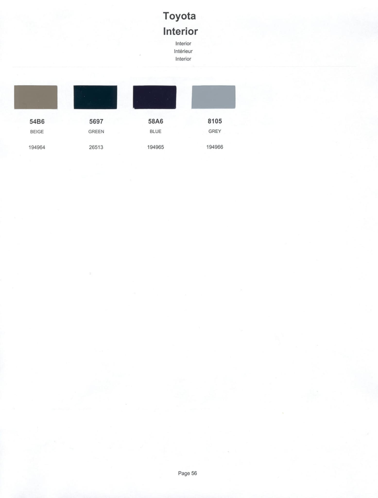 Toyoto / Lexus Paint Code and Color Chart