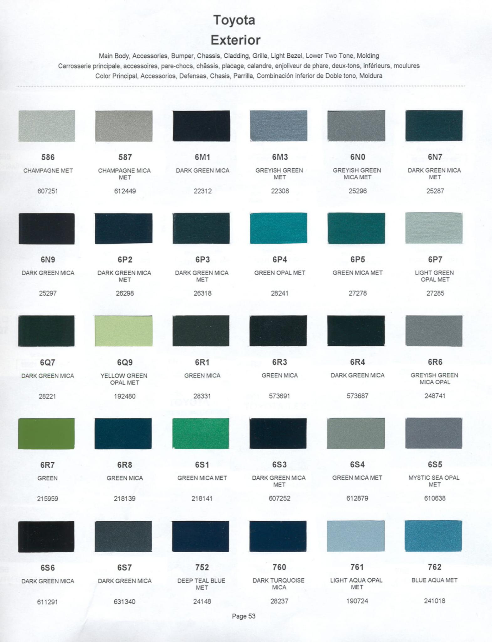 Toyoto / Lexus Paint Code and Color Chart