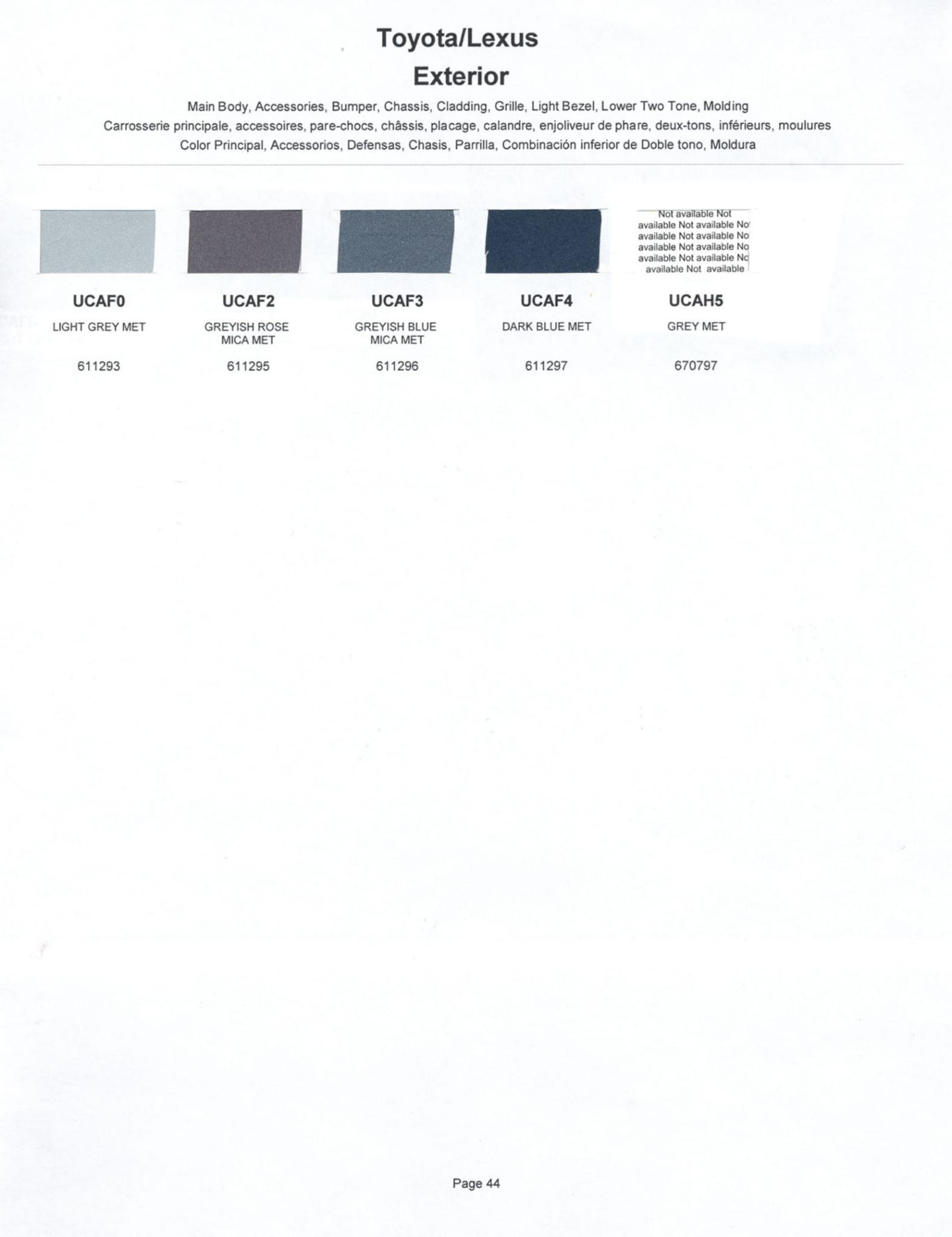 Toyoto / Lexus Paint Code and Color Chart